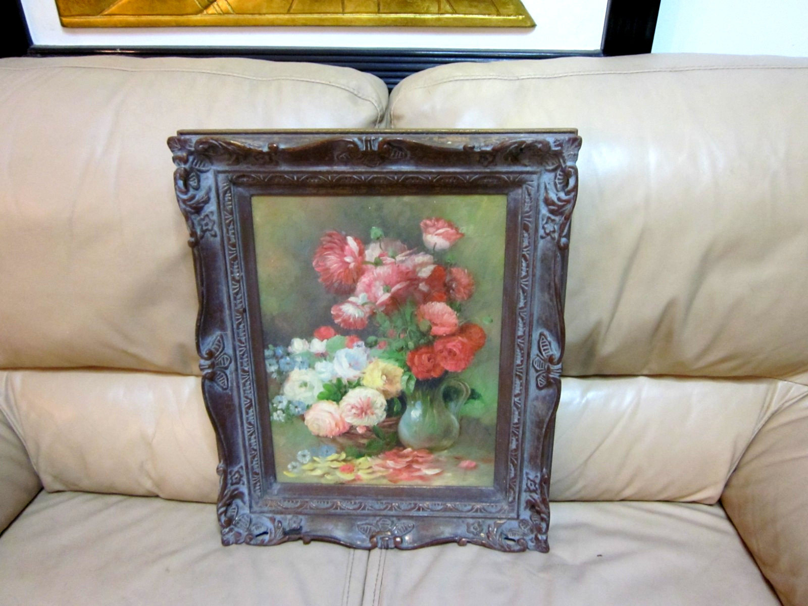 Vtg Floral Still Life Oil Painting Canvas Framed 17″x21″