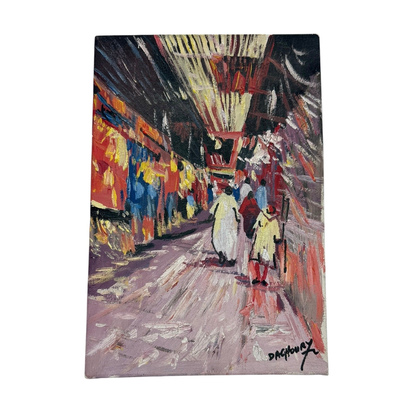 Late 20th Century Colorful Oil on Canvas «Moroccan Souk» by Artist Daghoury