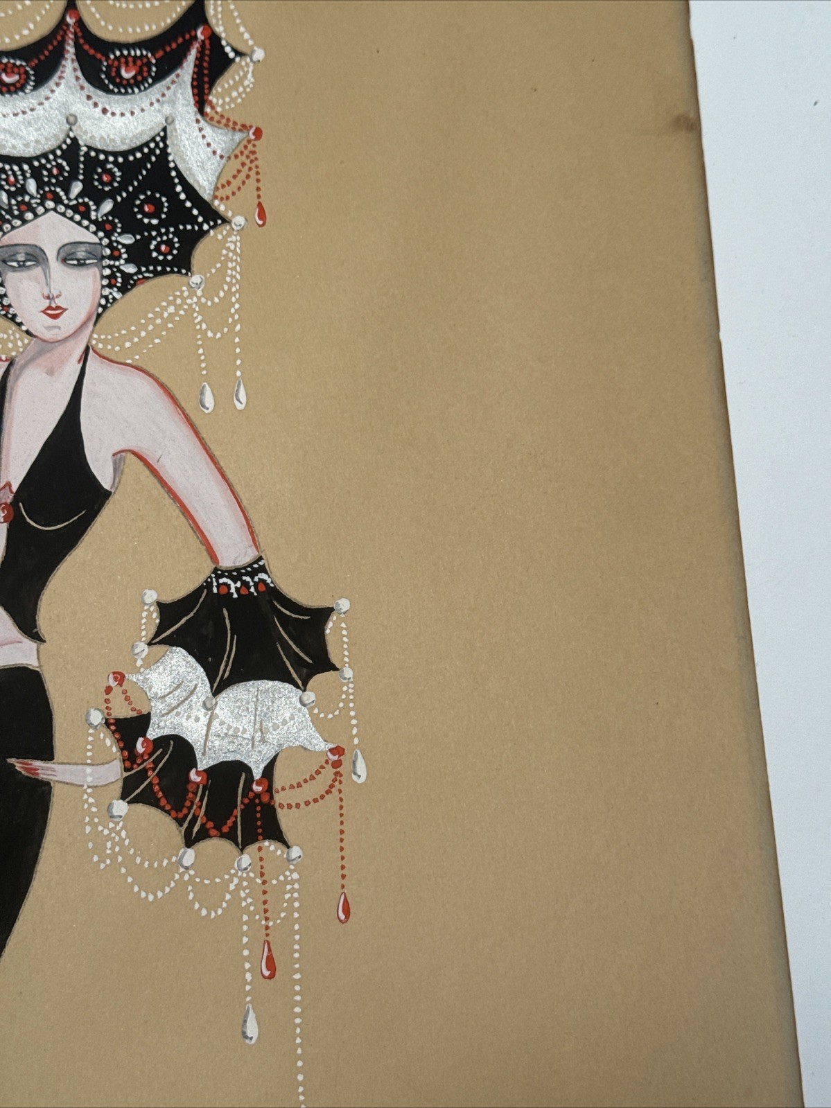 Antique Portrait Painting Woman Female Model Art Deco Fashion Illustration 1926