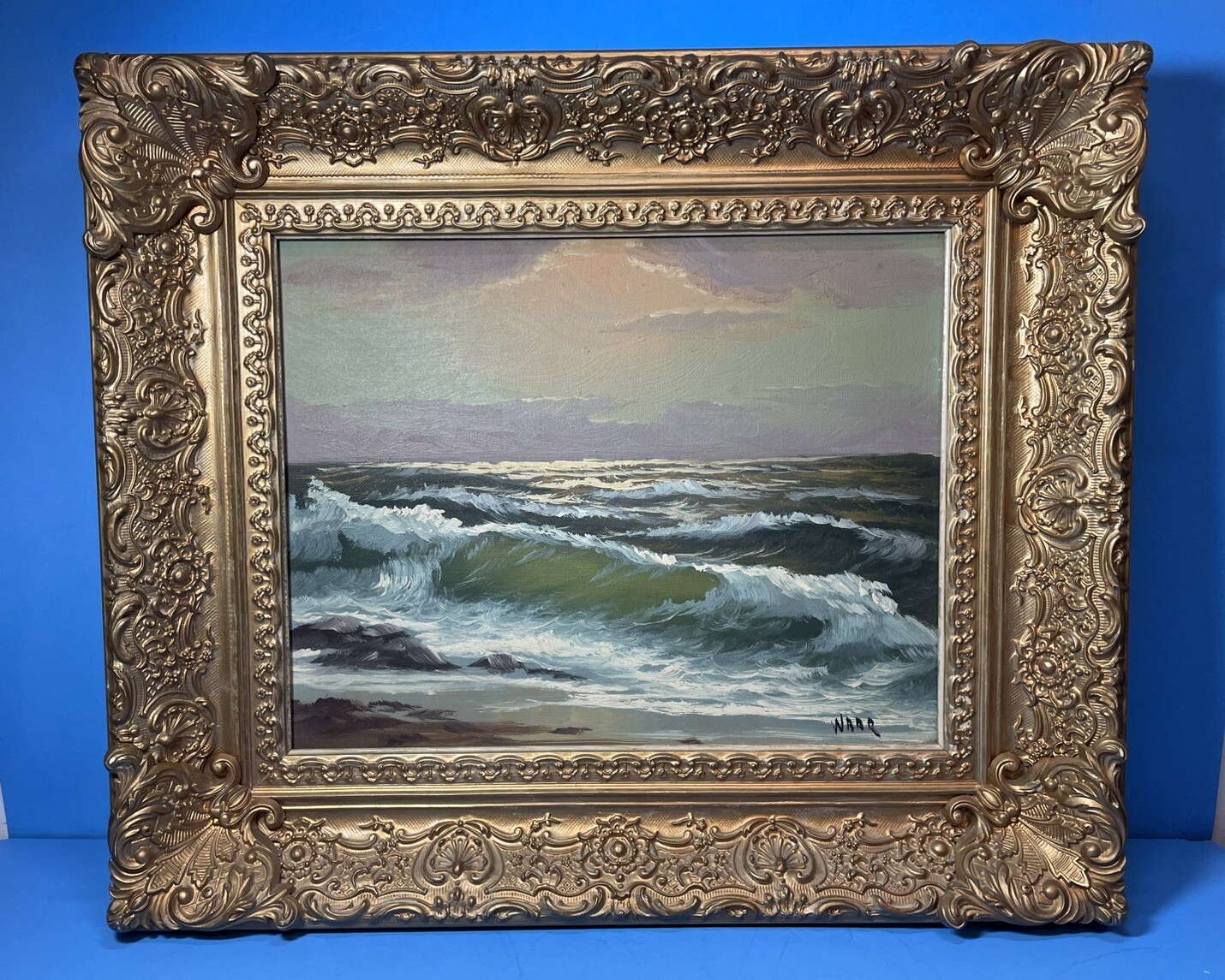 ANTIQUE Canvas Oil painting Signed Beautiful Original ornate frame￼20”x 16”