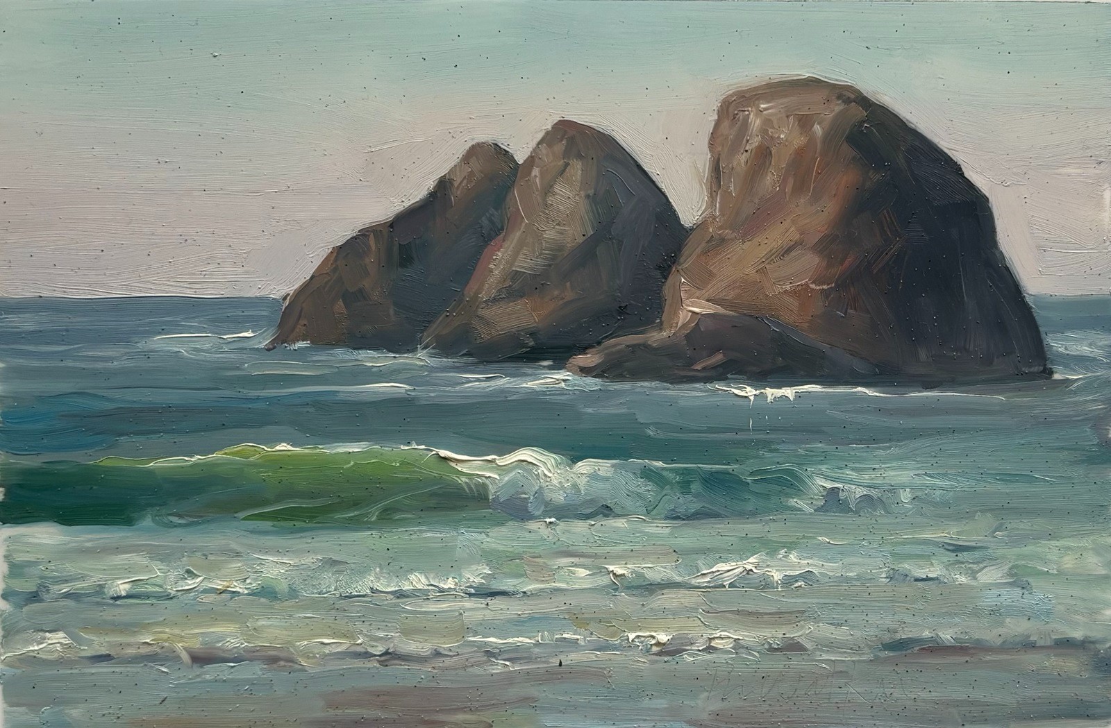 Oregon coast iconic rocky seascape original oil painting by living artist 6″x9″