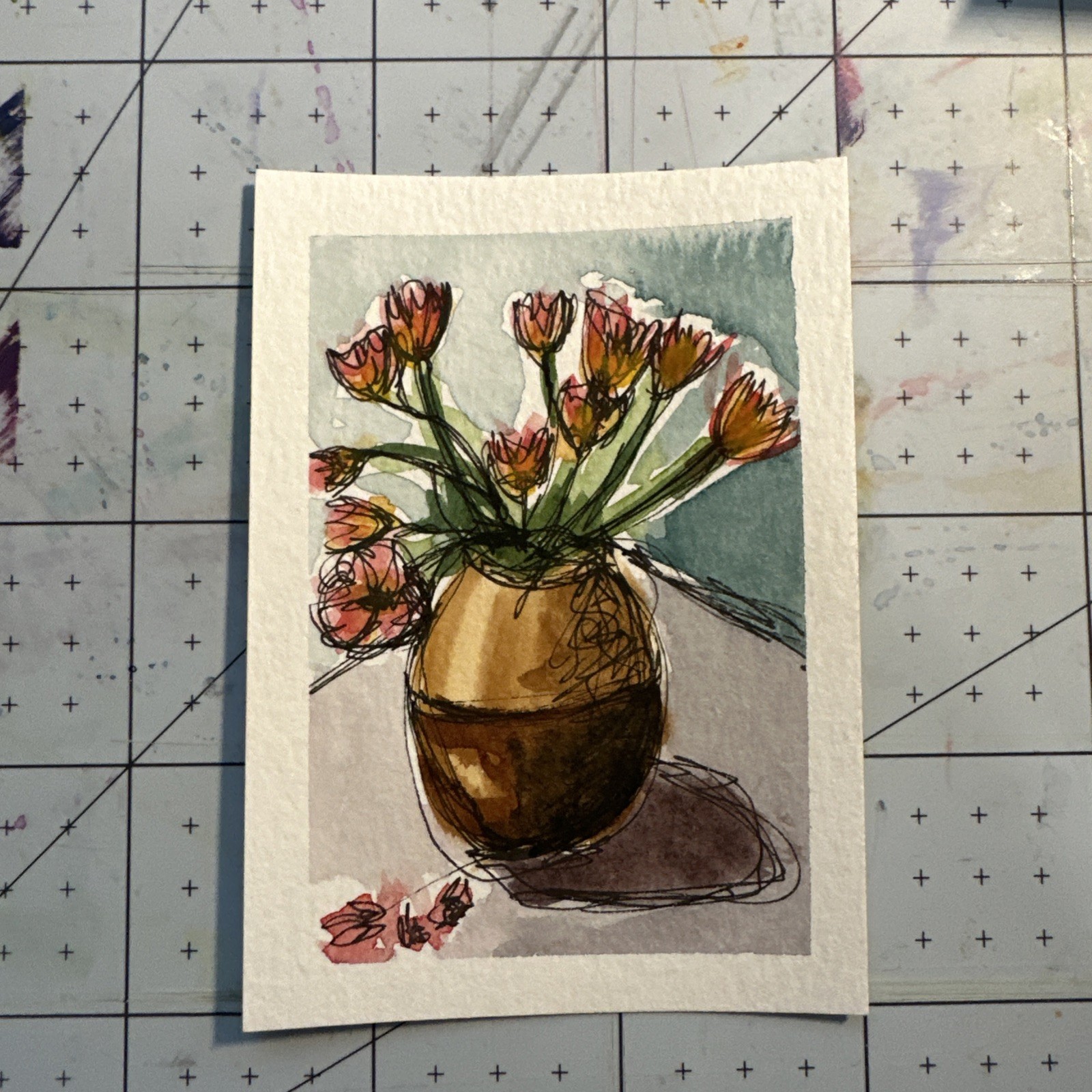ACEO Original Art Card – Watercolor Still Life – 1K to OK #030