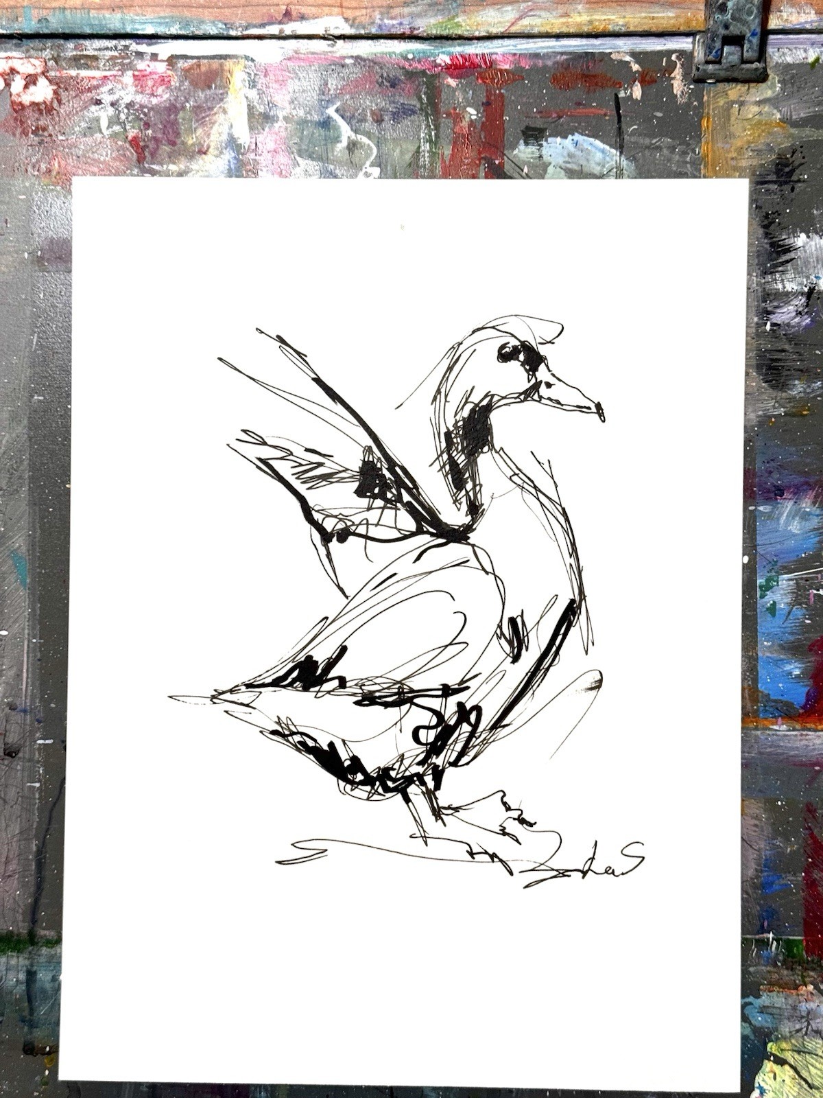 Original Abstract Expressive 9X12 Duck Paper Ink Drawing Handmade Signed 13