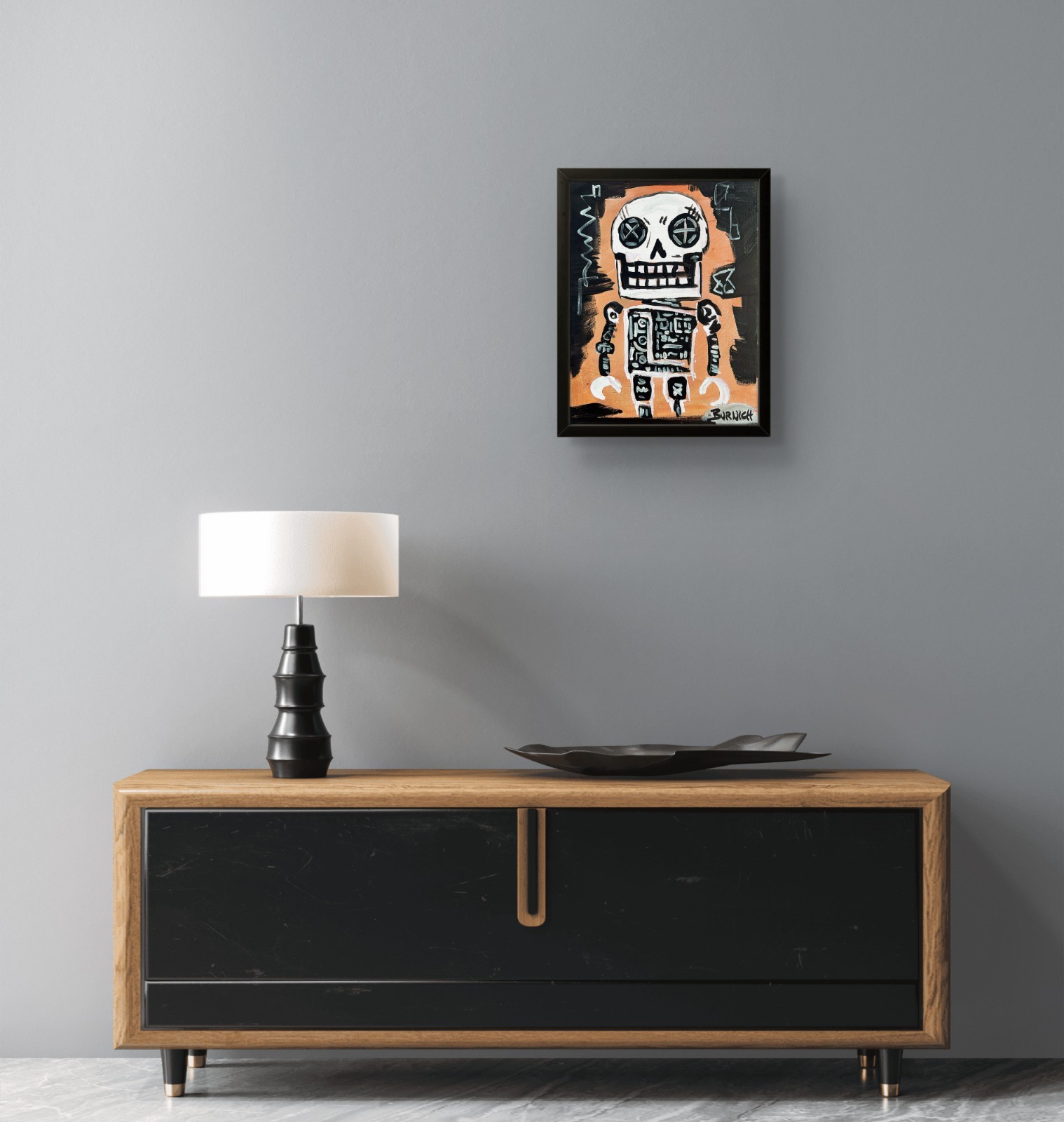 Skeleton Robot Hand Painted 11×14 Canvas Art Acrylic Multicolor Home Decor