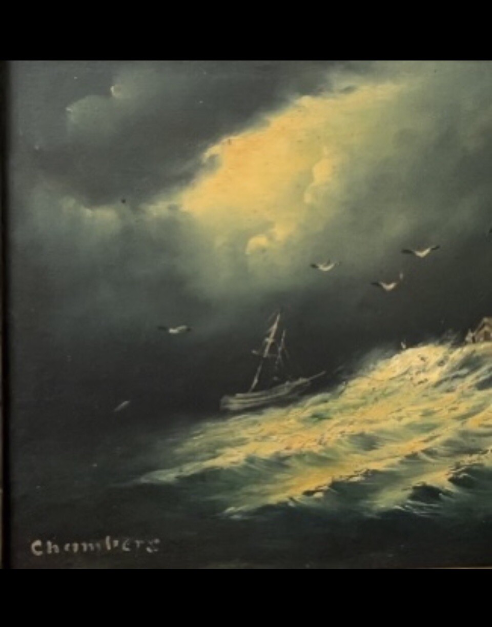 Thomas Chambers,Yorkshire England, 1808-1869, “Storm Tossed Crew,”18×24,”Listed