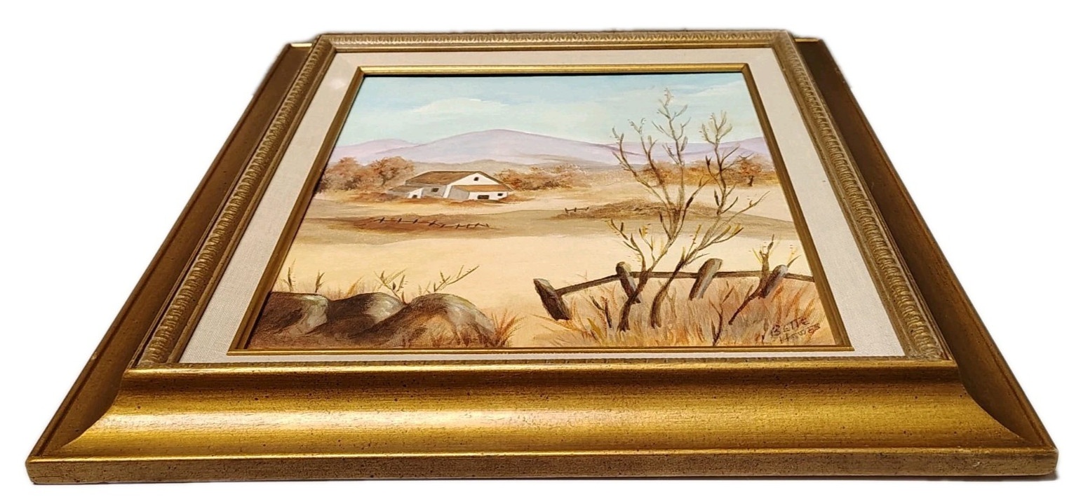 VTG Gold Framed Original Oil Painting Landscape Country Farmhouse USA Signed 19″