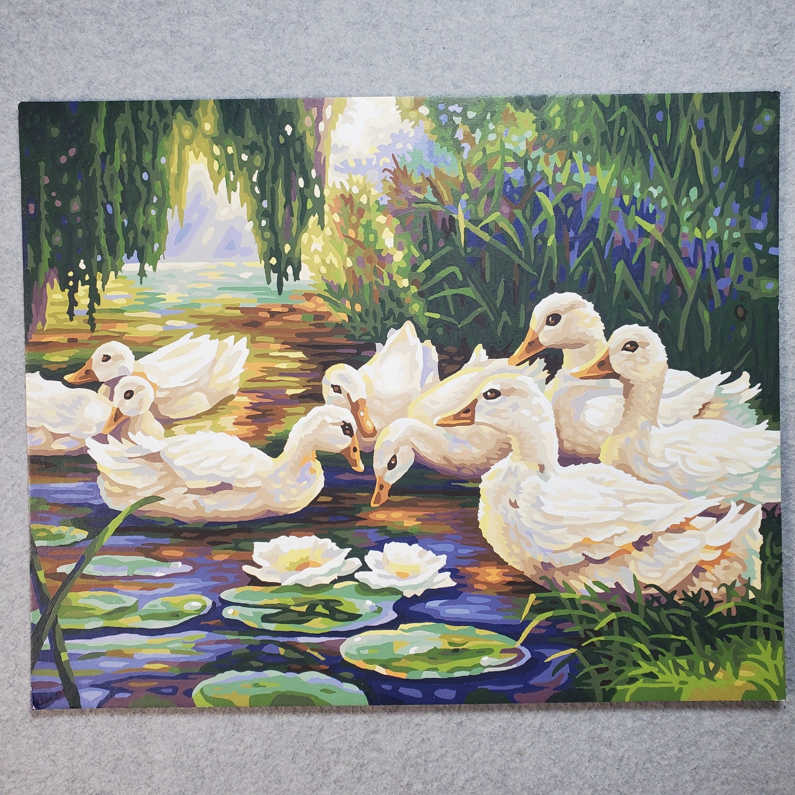 Duck Family Pond Completed Paint By Number 16″ x 20″ Unframed Canvas Board