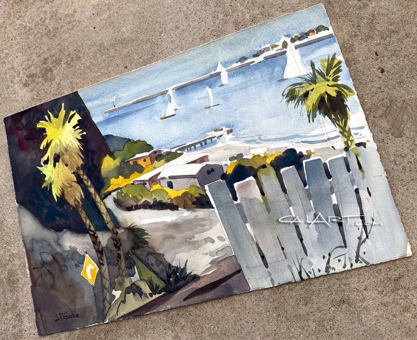 VIEW FROM LOOKOUT POINT- CORONA DEL MAR, CaLiFoRnia ORIGINAL 1960s Painting