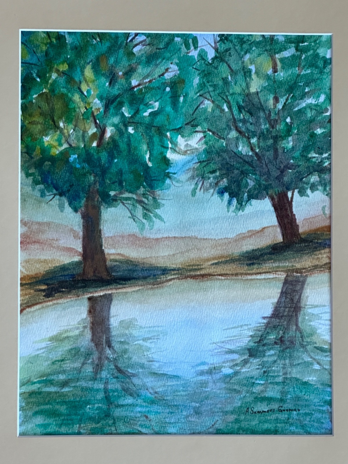ALICE GUZMAN ORIGINAL WATERCOLOR PAINTING MATTED 19″ X 15″ NEW MEXICO 1980’S