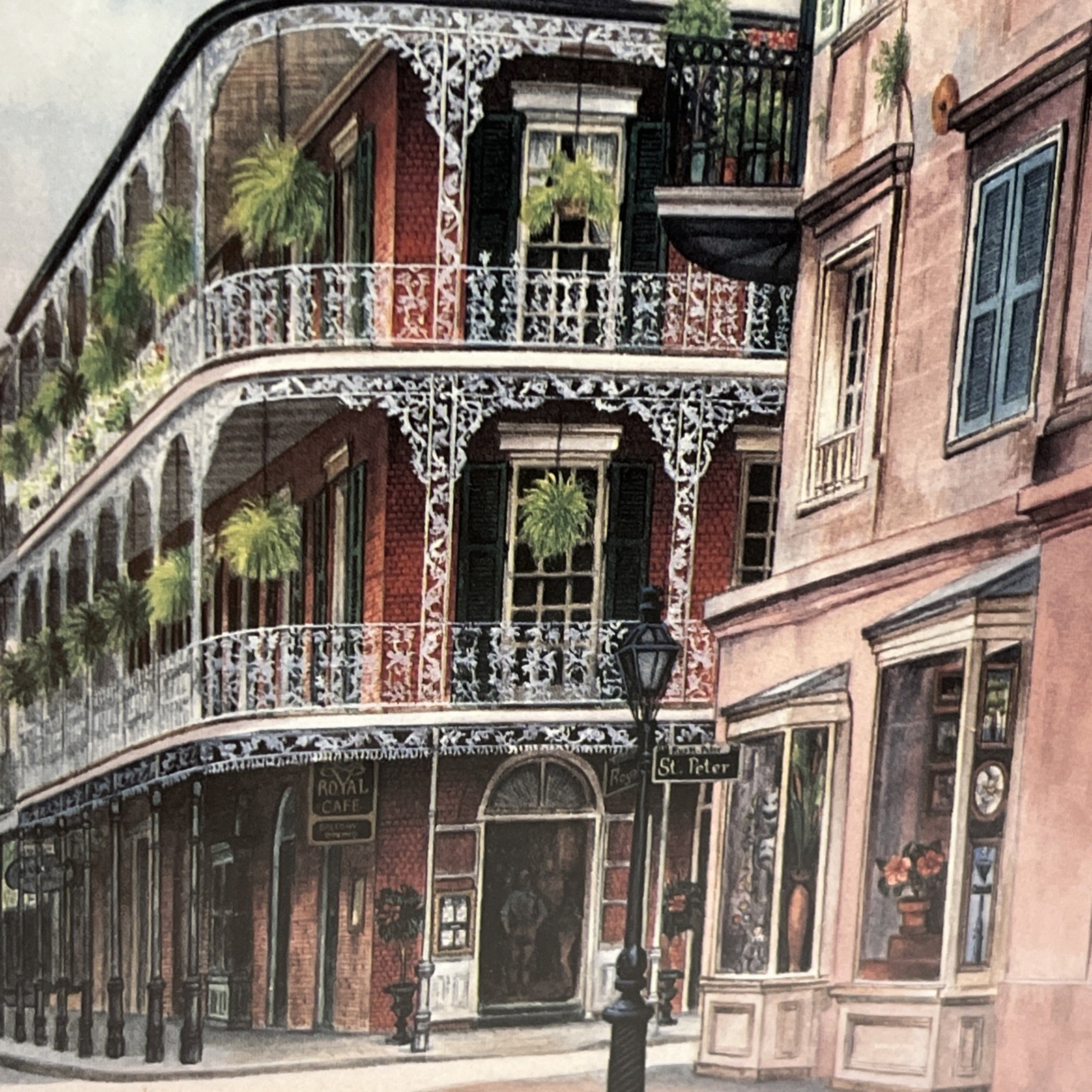 GAIL BRYANT FILLE NEW ORLEANS ROYAL ST.PETER SIGNED FRAMED WATERCOLOR PAINTING