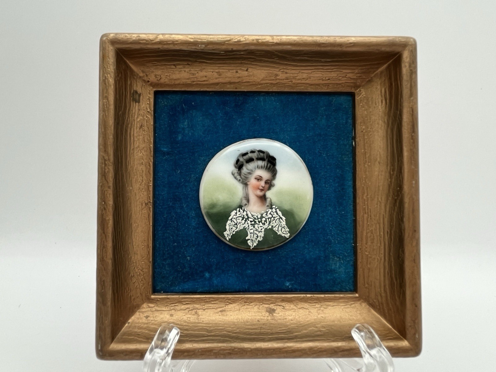 Antique hand painted porcelain portrait framed Cameo On Velvet