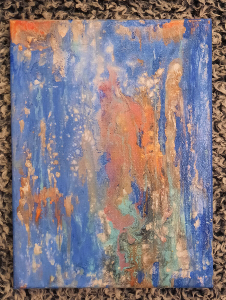 Abstract Acrylic Pour Painting 9×12. Tatiana Eres: «Reflections in Water»