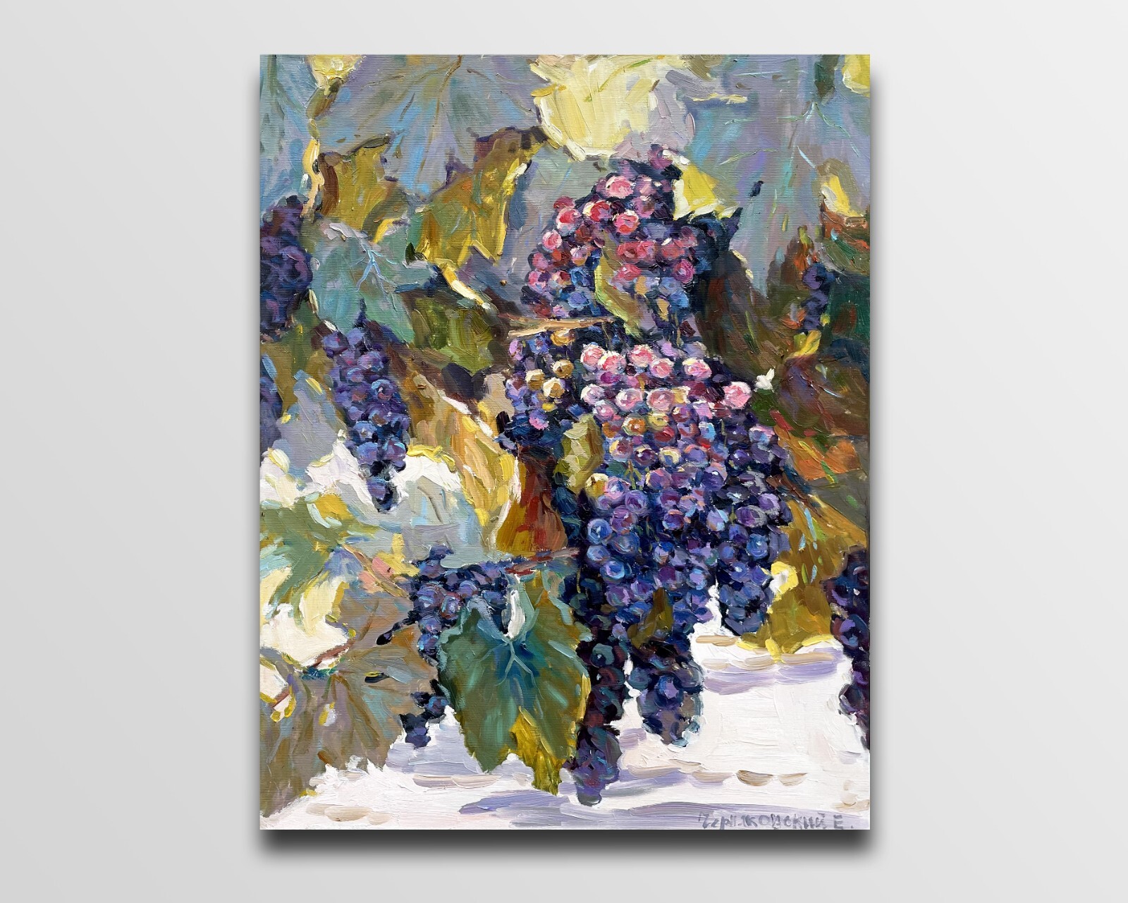 Grapes painting IMPRESSIONISM Original Oil on canvas by E. Chernyakovsky