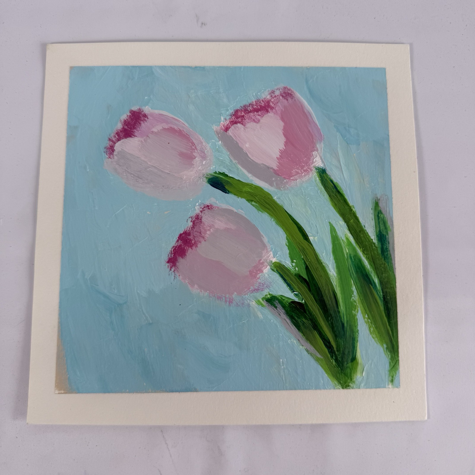 Original Painting Art Flower Tulips Bloom Tracy Eau Claire on Paper 6″ x 6″