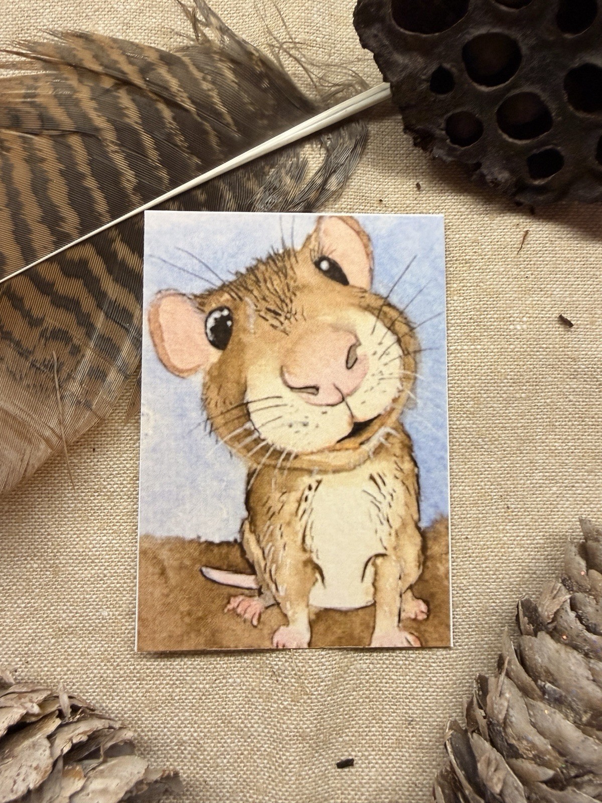ACEO Print by AmberInWatercolor Cute Mouse Close Animals Nature Storybook