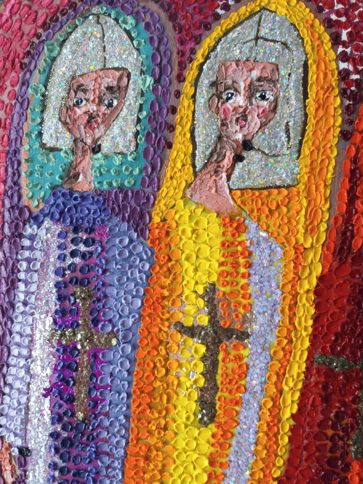 SALE! MerniB Oil Painting Original on Canvas Pin Up 29″ Old Ladies