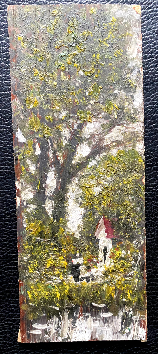 MARTERL OIL PAINTING IMPRESSIONIST MINIATURE ° GIRLS ANTIQUE UNSIGNED FOREST