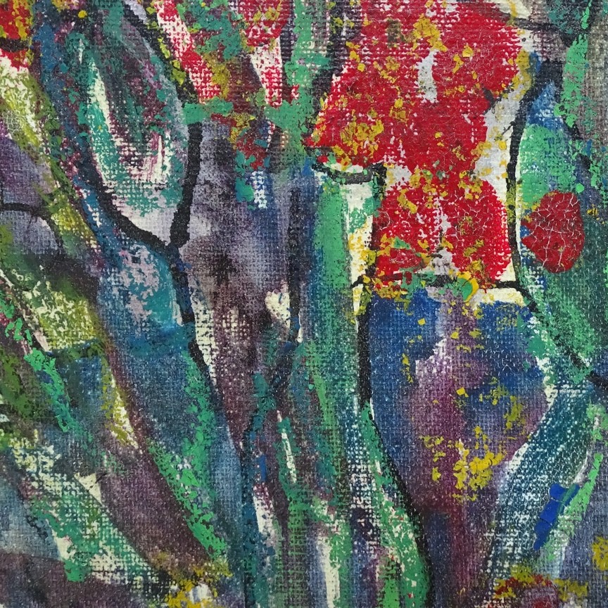 Mid Century Floral Abstract Impressionism Oil Painting Framed Signed 14.75×10.75