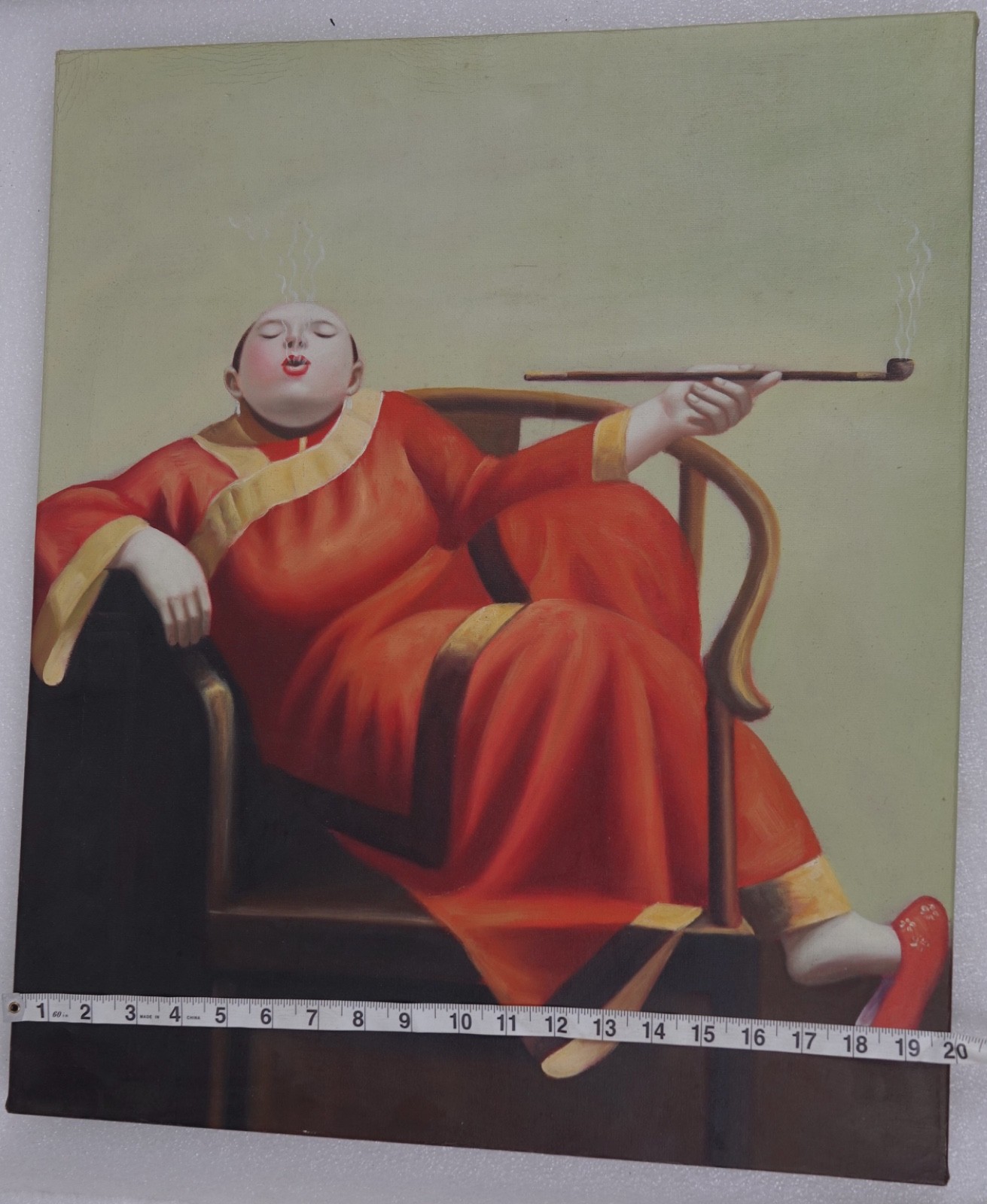 SMOKING FAT WOMAN ARTIST LIU BAO JUN OIL PAINTING REPRODUCTION ON CANVAS