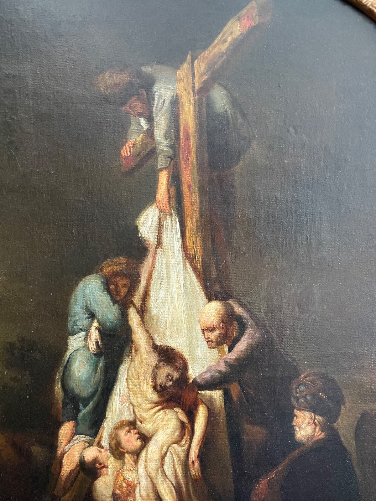 19th Century REMBRANDT after – Large Antique Oil – The Descent from the Cross