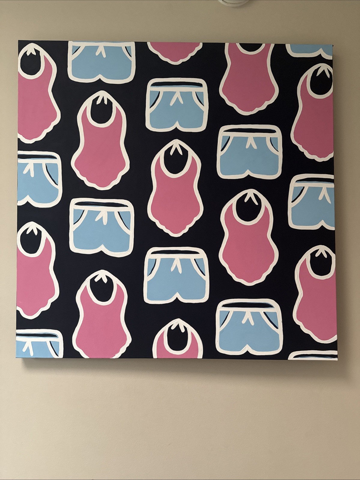 Canvas Art Painting by Me. Signed. Original. Swimsuit Themed 3ft X 3ft X 1”