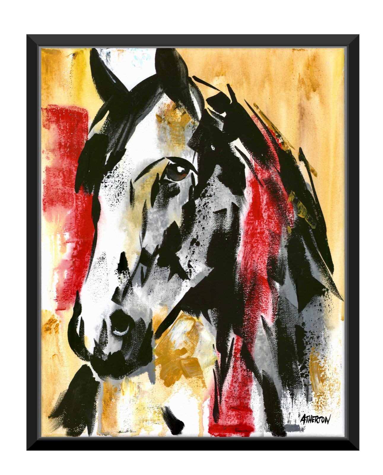 Atherton 11×14 Original Horse Abstract Acrylic Painting «3 Quarter Horse» signed