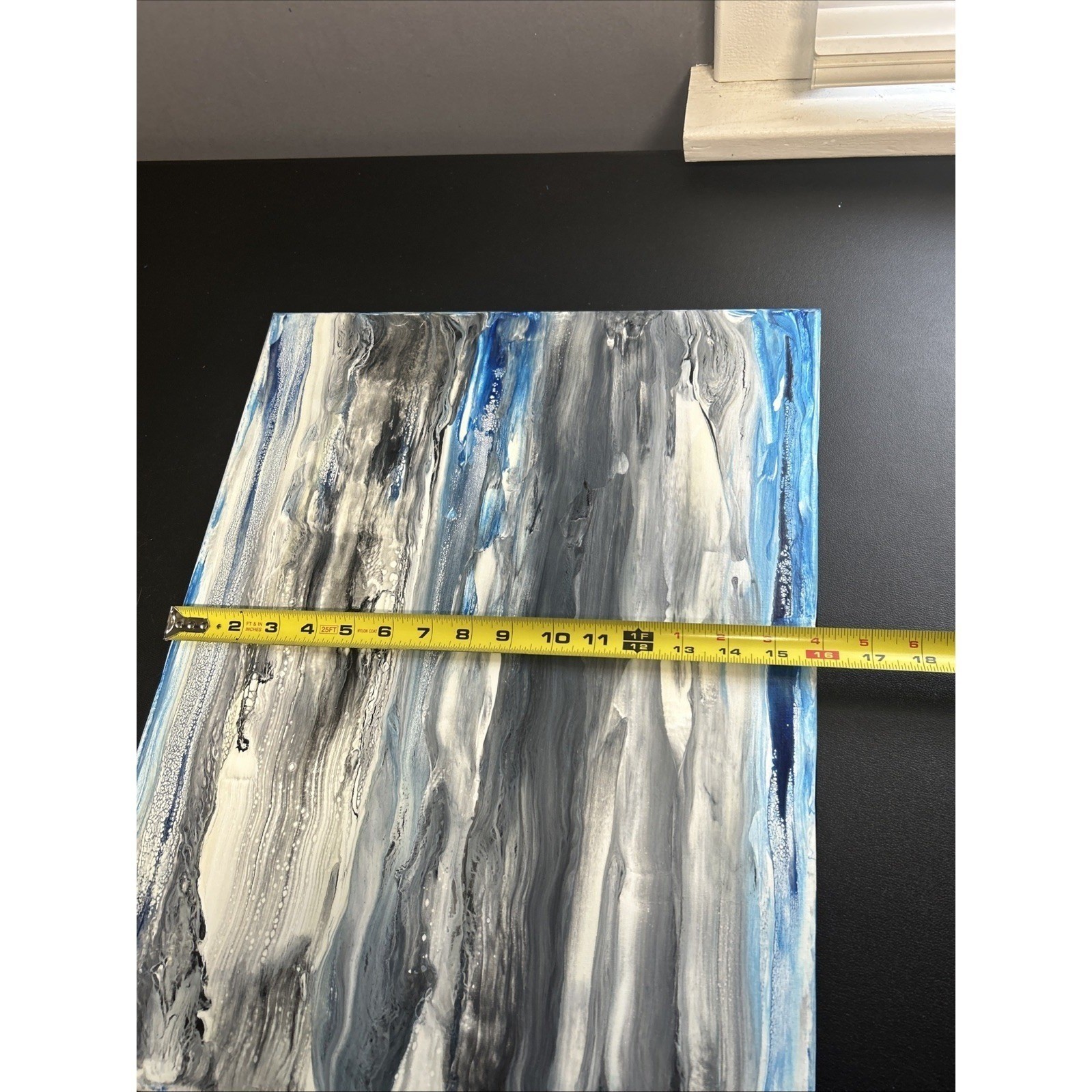 Canvas Painting 16 X 20 Blue Black Acrylic Signed Titled Whispers In the Wind