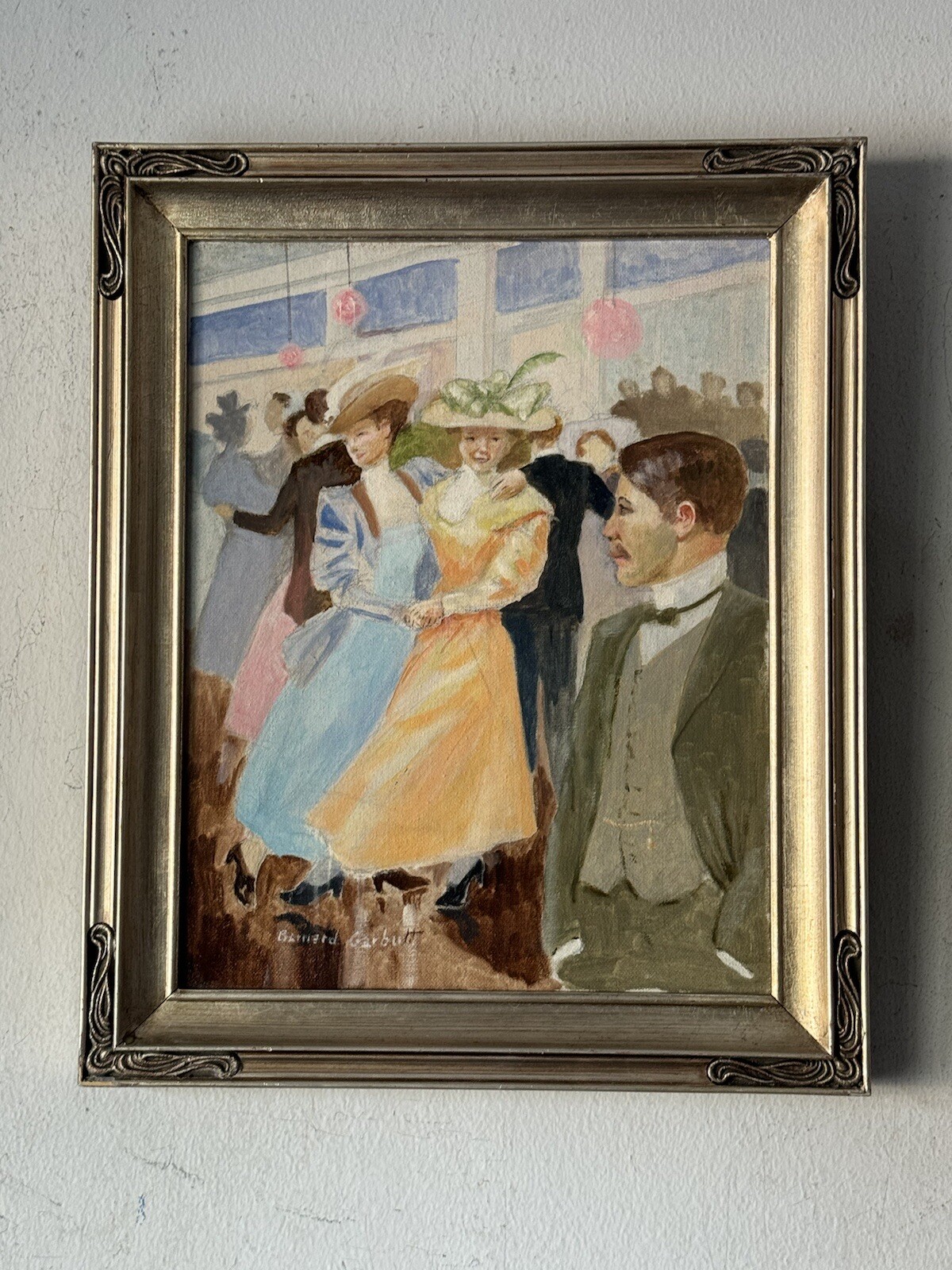 BERNARD GARBUTT ANTIQUE FIGURATIVE DANCE IMPRESSIONIST OIL PAINTING OLD DANCING