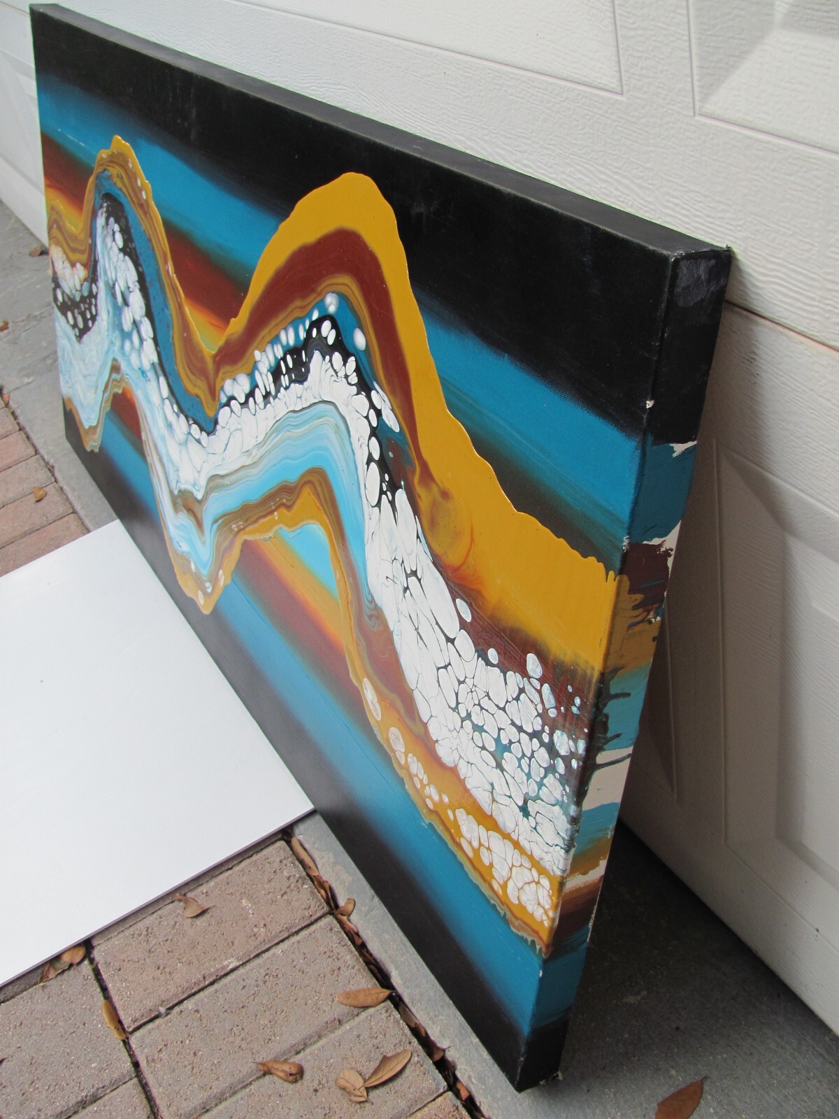 ORIGINAL FLUID ABSTRACT LARGE DUSK SIGNED BY DEZ ACRYLIC PAINTING MULTI COLOR