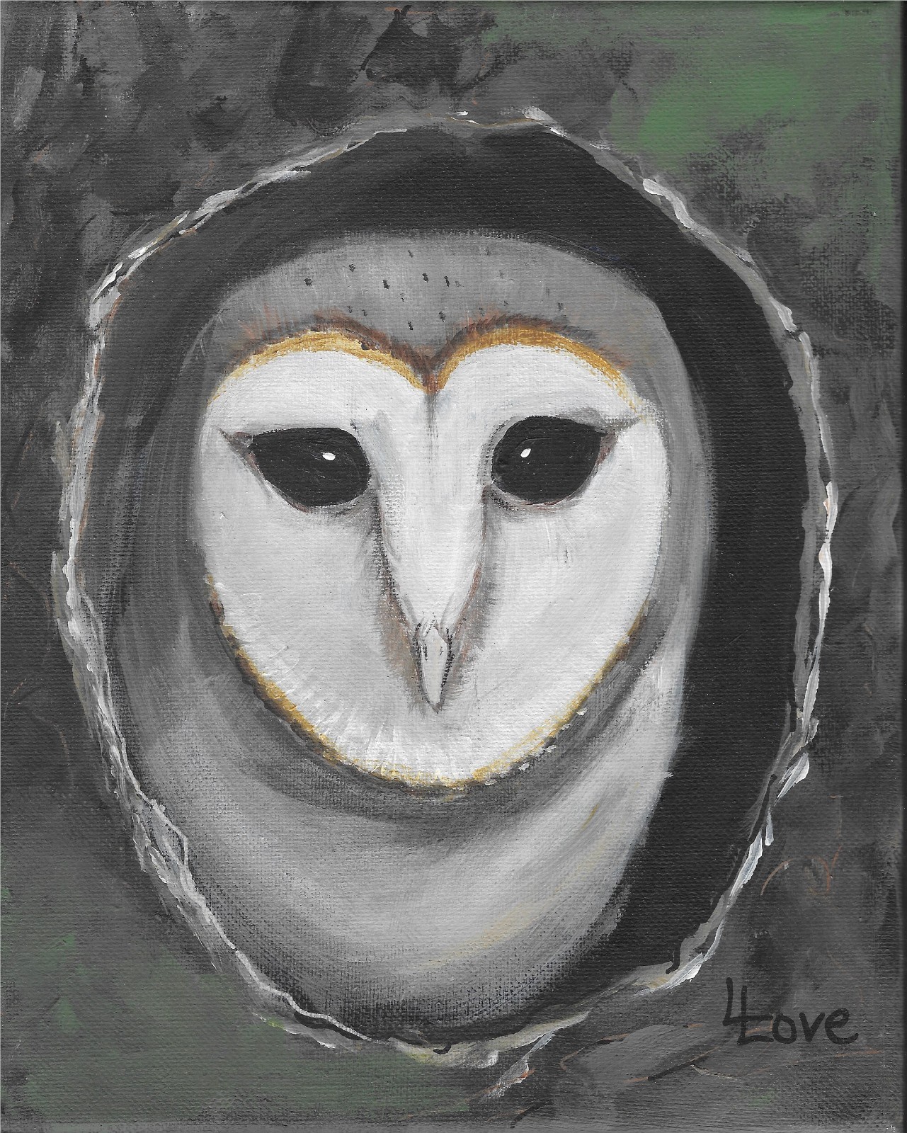 Original Painting – Barn Owl – 10×8 – Acrylic/Ink – Leslie Love – Signed