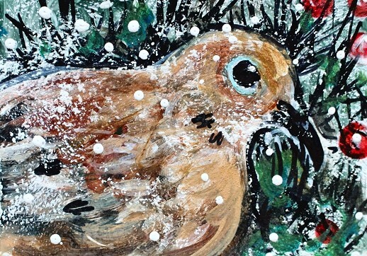 ORIGINAL ACEO Mourning DOVE PAINTING Winter BIRD Snow Animal Landscape ATC ART