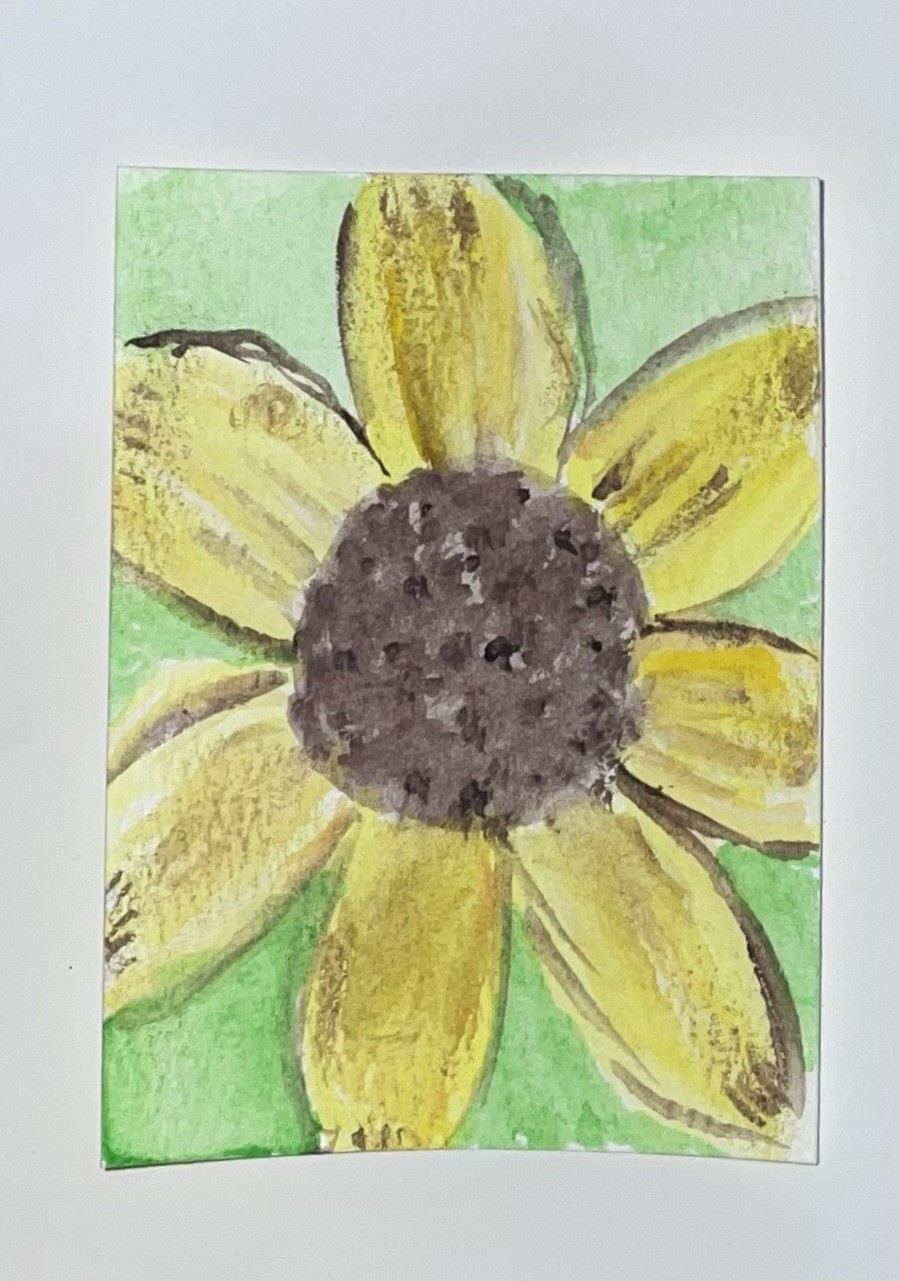 Original ACEO Watercolor Sunflower Yellow Brown Floral Painting By Erin Rollin