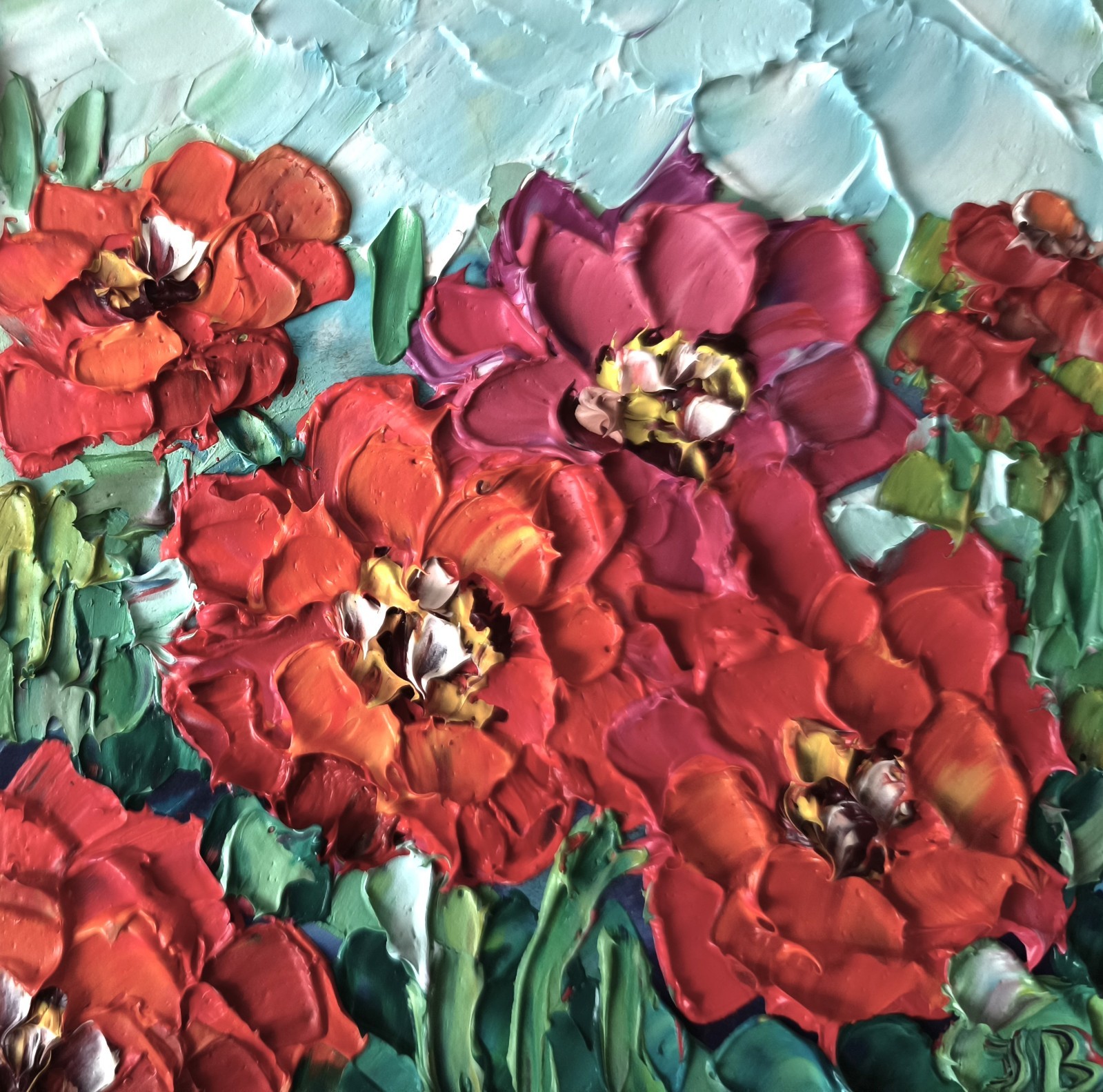 Miniature Original Oil Painting Zinnia Flowers Impasto Artwork on panel 4x4in