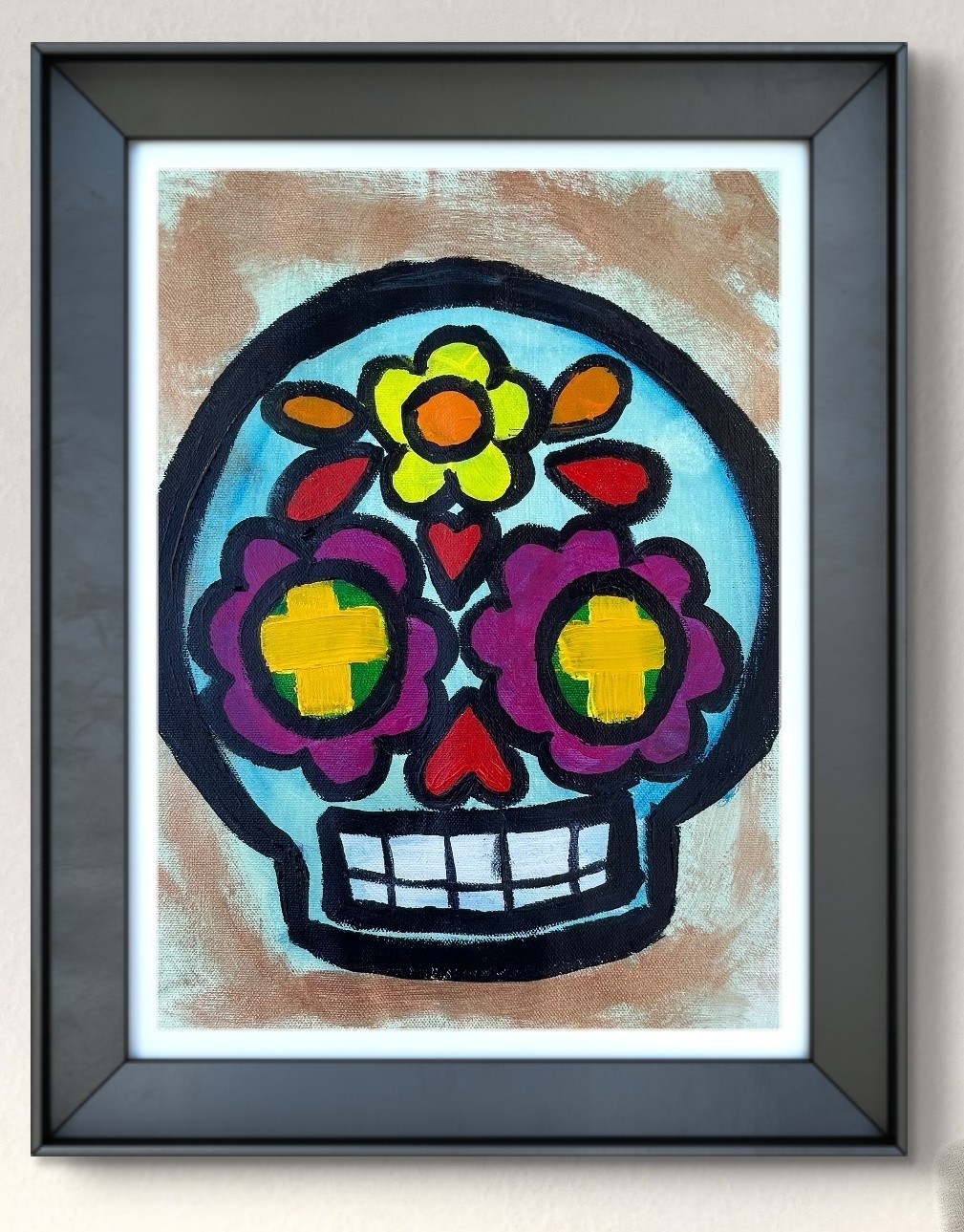 Original Art «Sugar Skull» 9×12 Canvas Expressionism Abstract Design Home Art