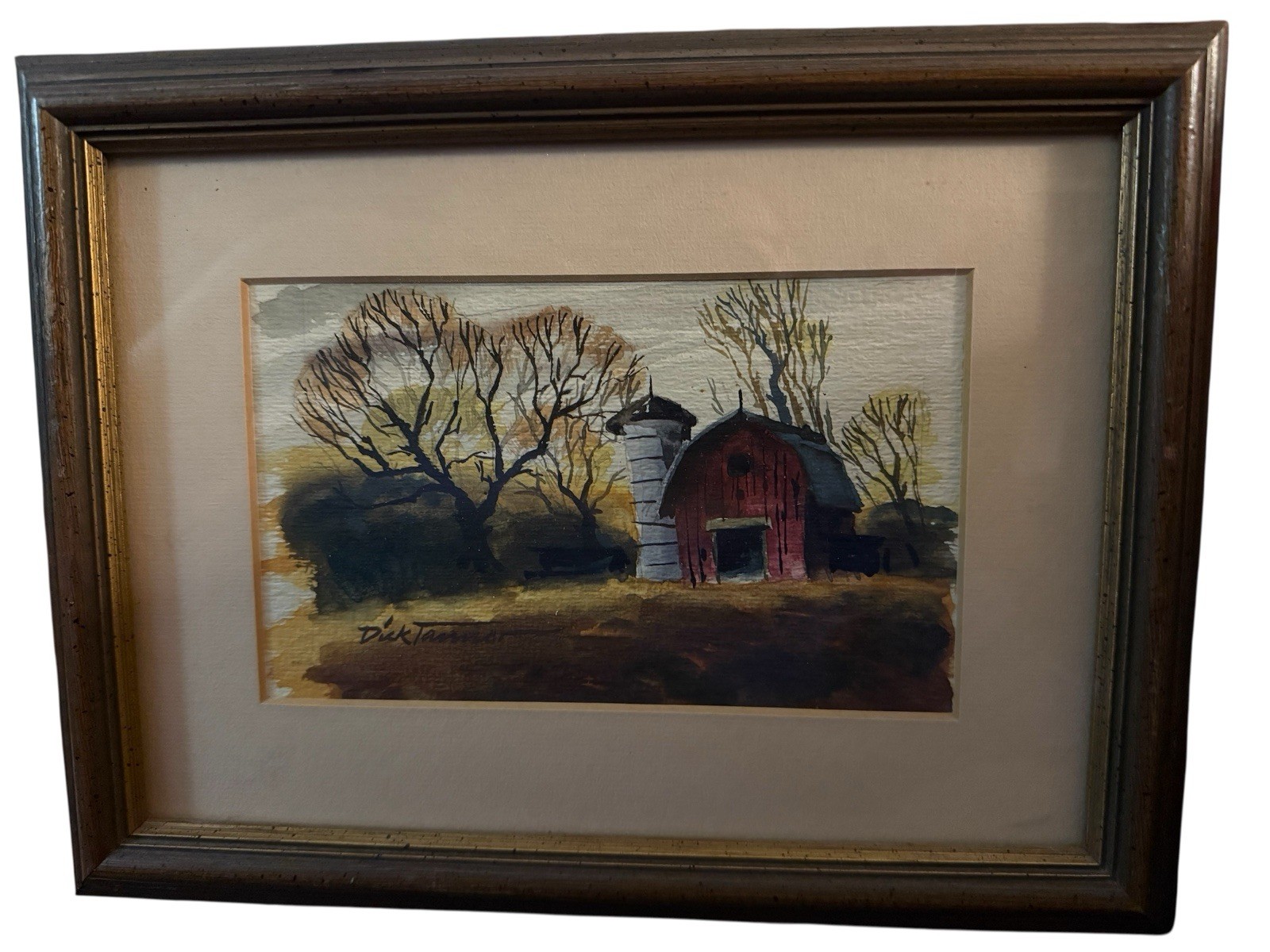 Original Signed Watercolor Painting Barn Landscape Framed Rustic Farm Art