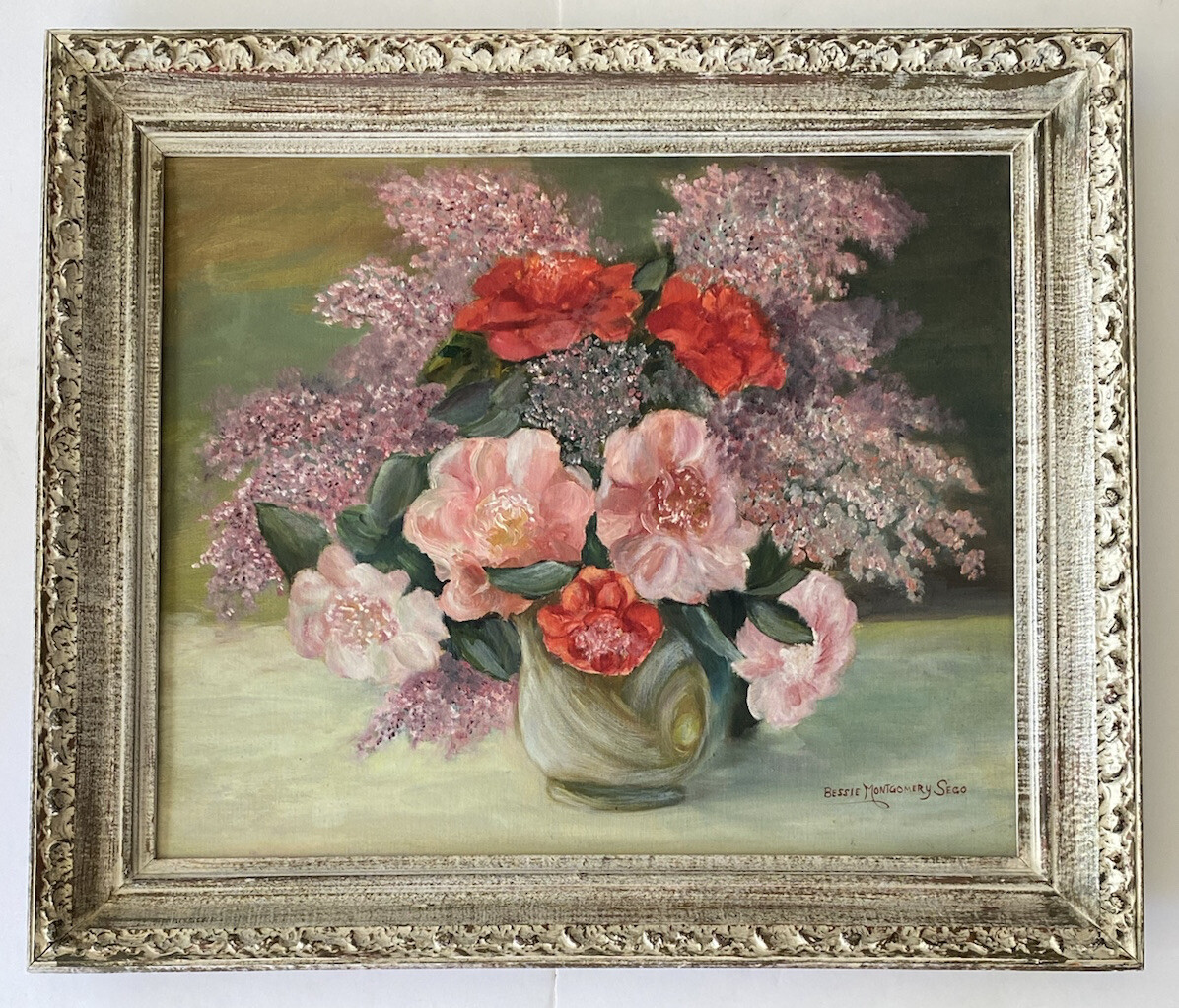 Mary Bessie Sego Vintage American Still Life Bouquet Of Spring Flowers Painting
