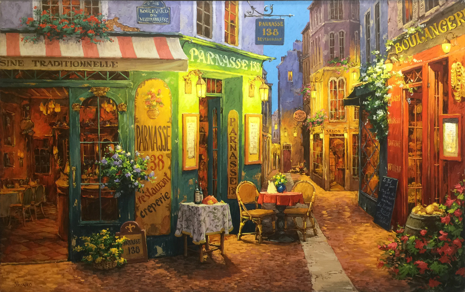 VIKTOR SHVAIKO «THE EVENING GLOW ON THE BOULEVARD» | ORIGINAL OIL/CANVAS 36X50″