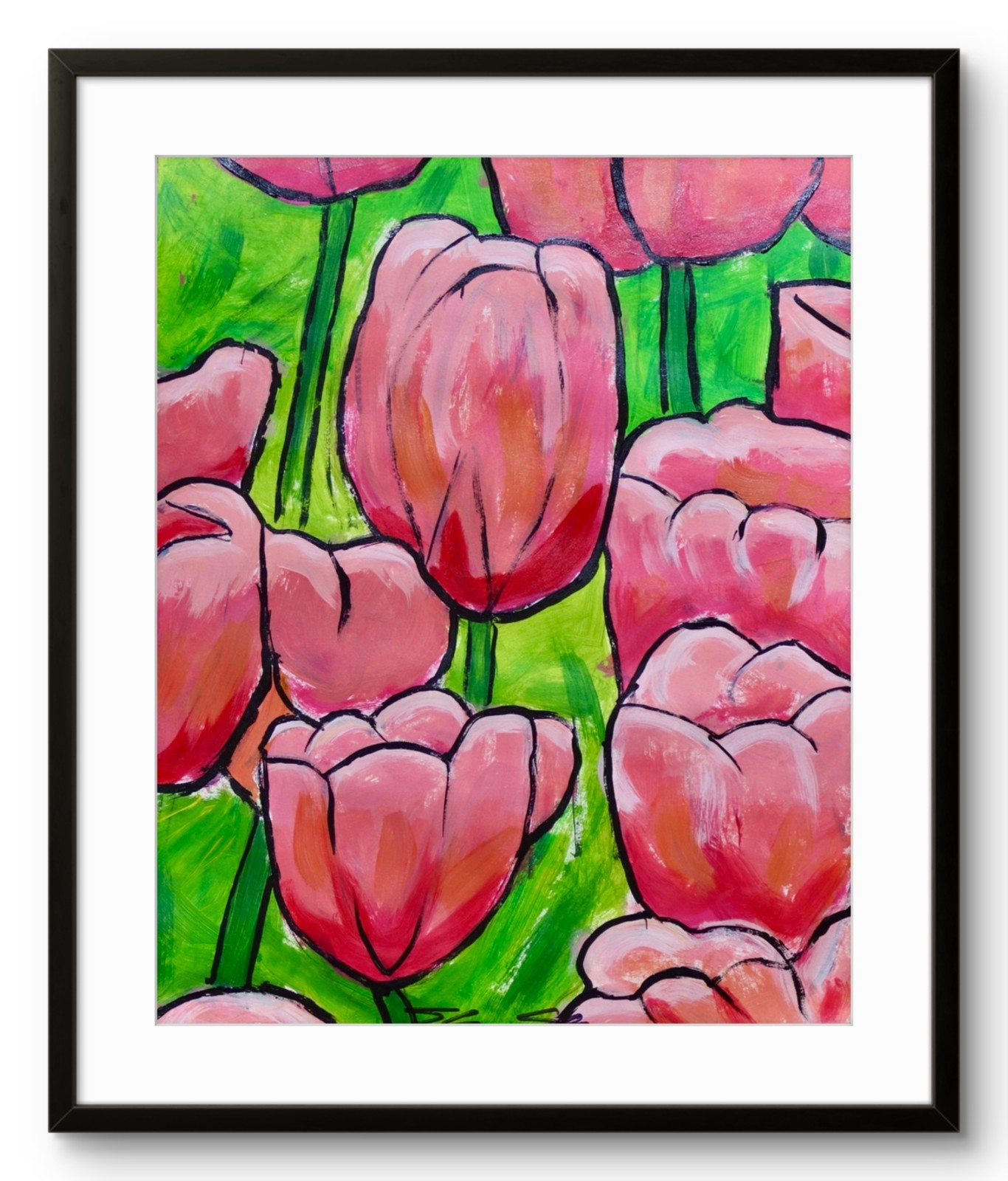 ShawNshawN Tulips Original Painting on Paper 11×14 Pink Flower Garden Art