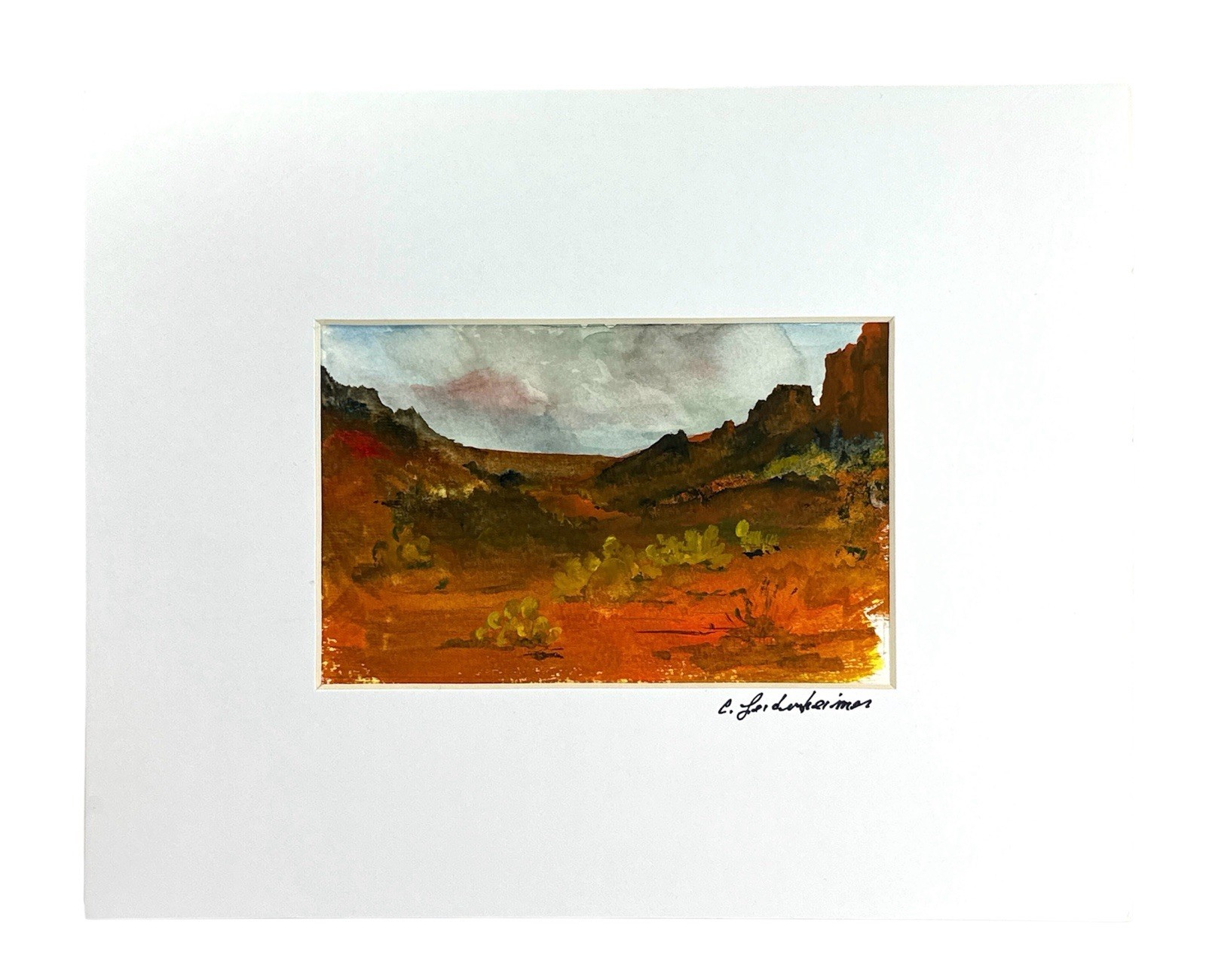 Signed C. Leidenheimer Southwestern Desert Landscape Watercolor Matted 10×8