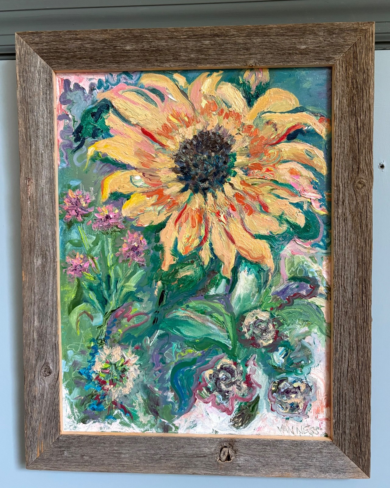 Abstract Flowers, Oil Painting, Framed, Gallery Art