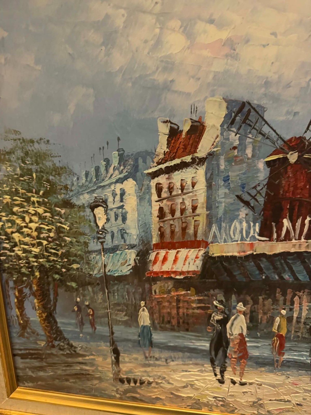 Caroline C. Burnett original Oil Painting Moulin Rouge Paris 24×20″ Vintage