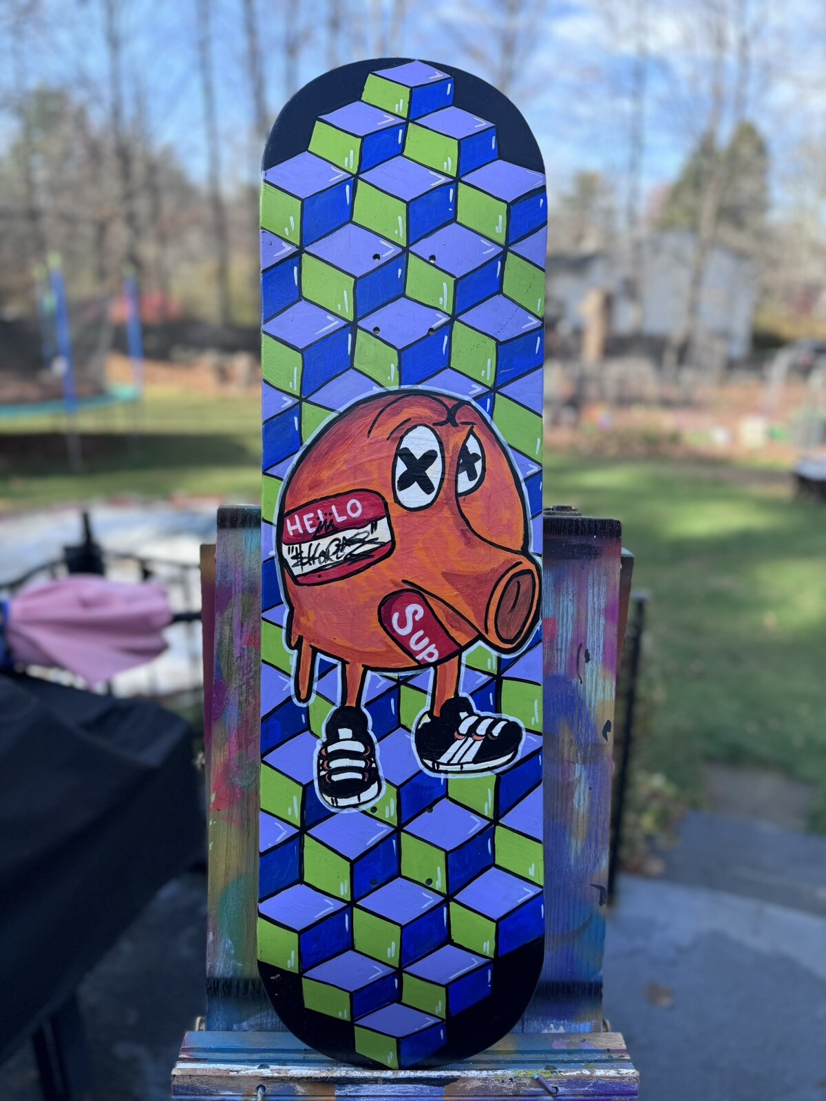 Shortiez ink graffiti skatedeck Maple 8.5 Art Skateboard Q Bert Video Game Paint