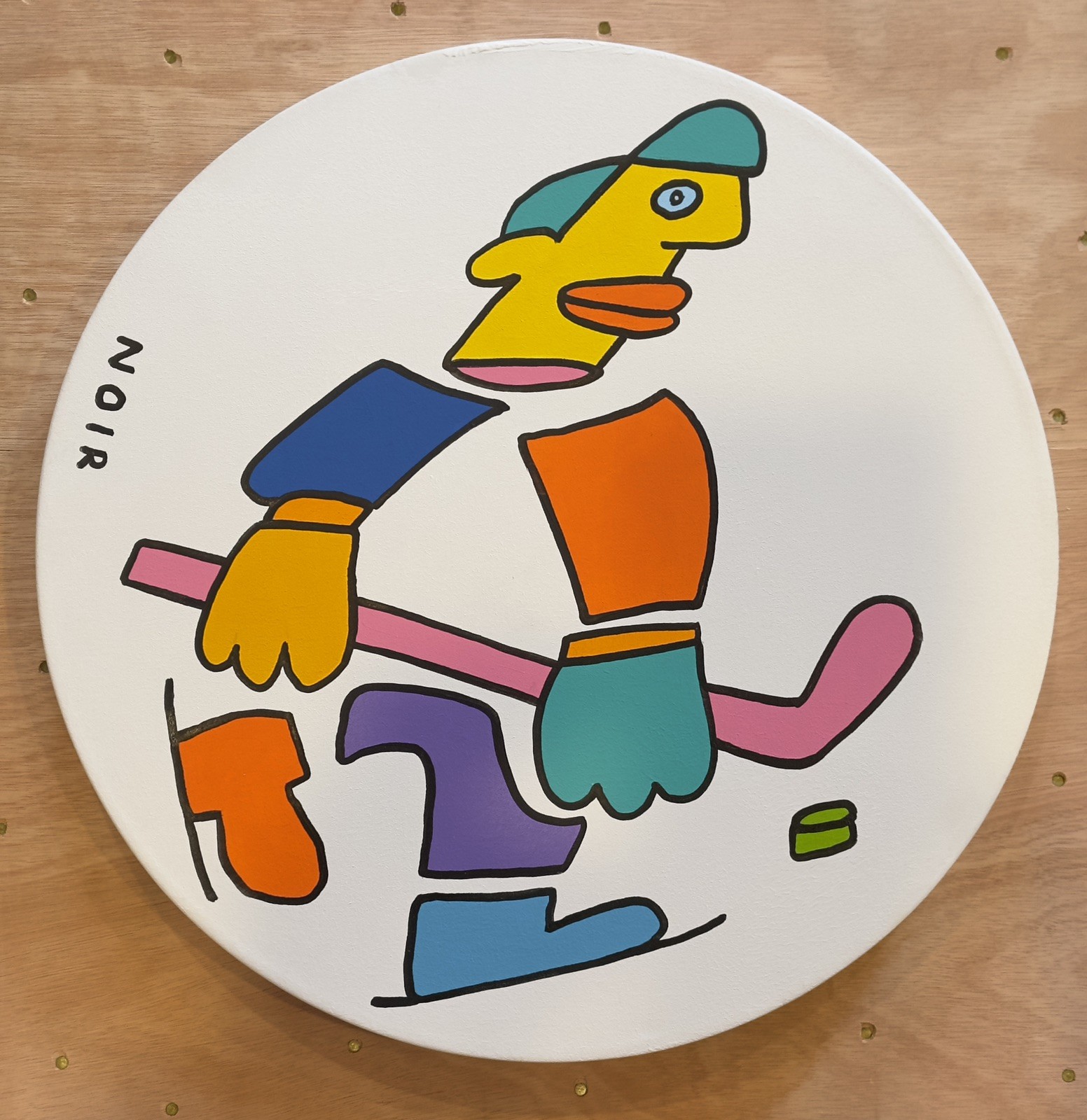 Thierry Noir Ice Hockey Original Acrylic Canvas Unique Signed 2026 40cm tondo