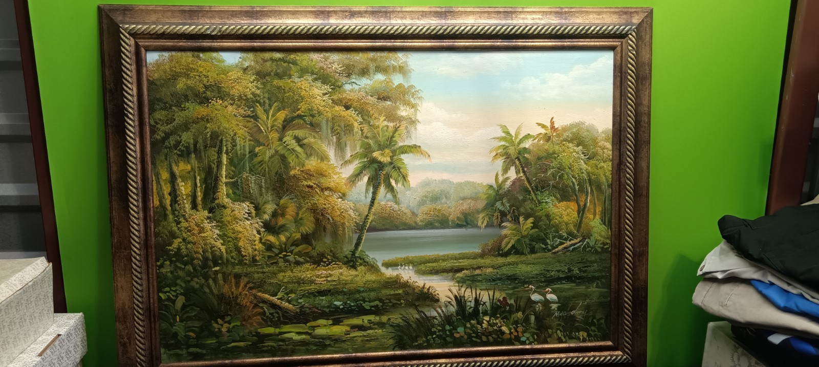 M. Harding Oil on Canvas Tropical Painting Signed 30″ x 41.5″