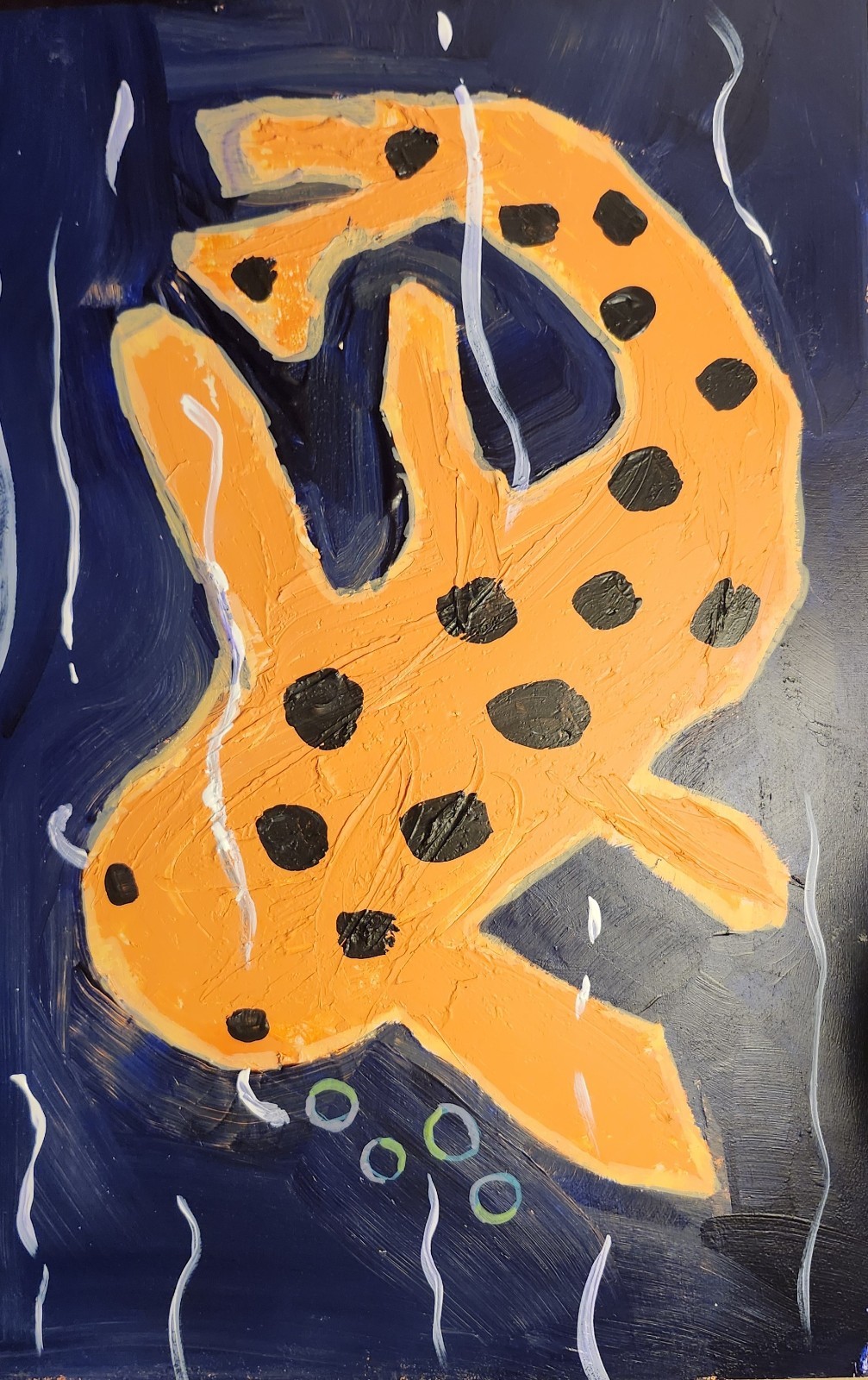 Spotted Koi Blowing Rainbow Bubbles Blue Pond Acrylic Painting 12×16