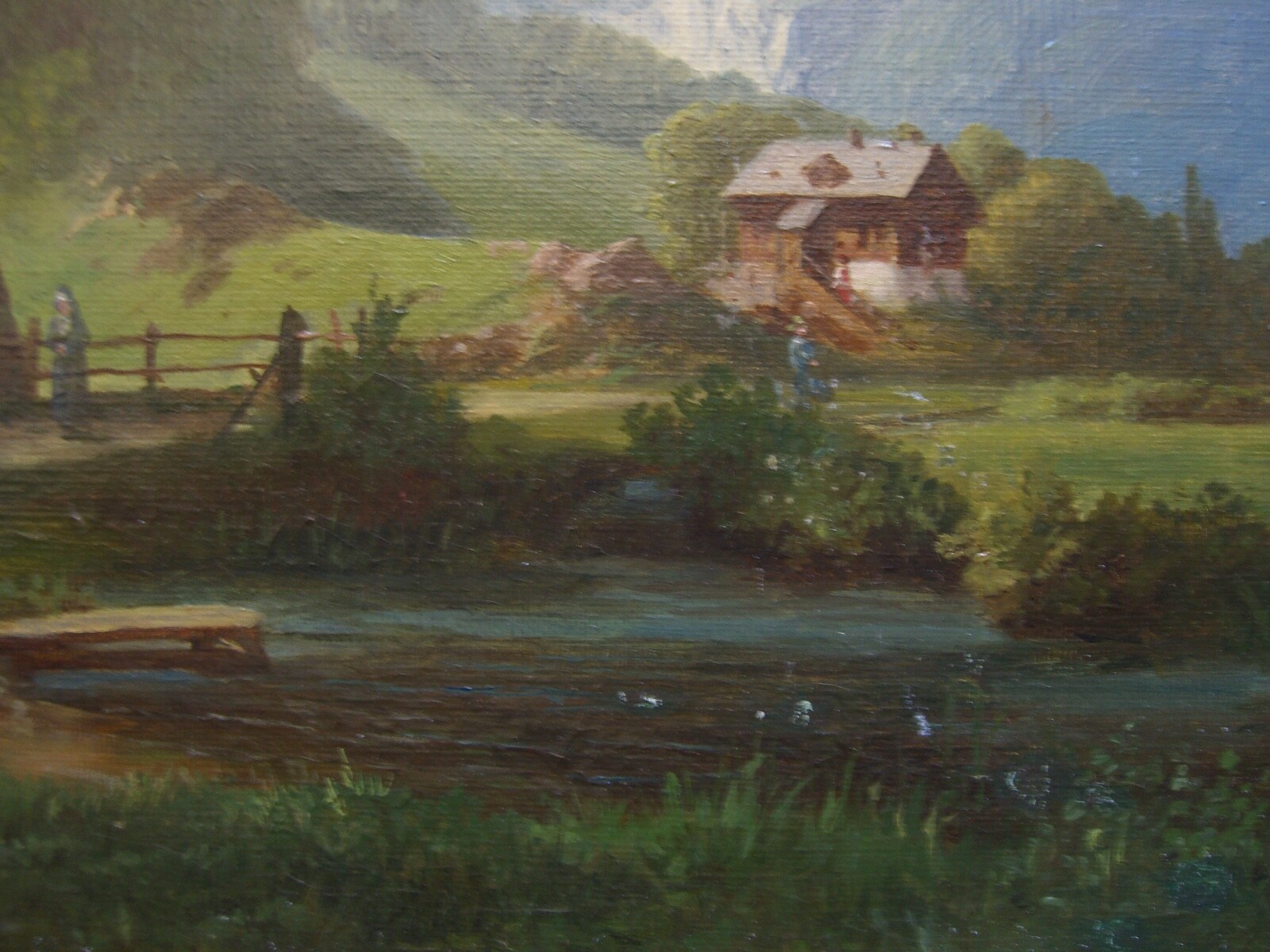 ::ROMANTIC CIRCA 1860 LANDSCAPE FOOTHILLS OF THE Alps oil painting antique frame signed miller