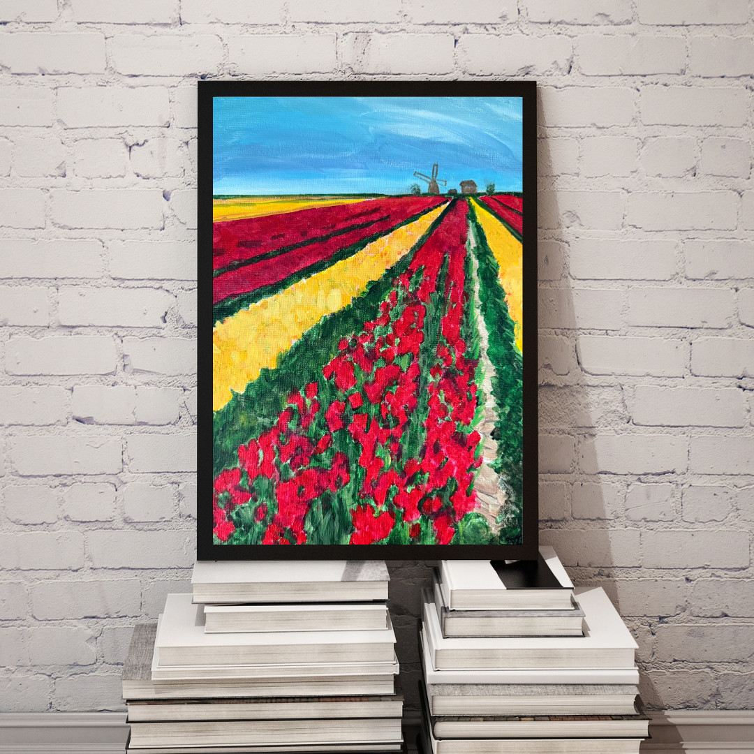 Abstract Acrylic Tulip Fields Painting Living Room Wall Art 11×14