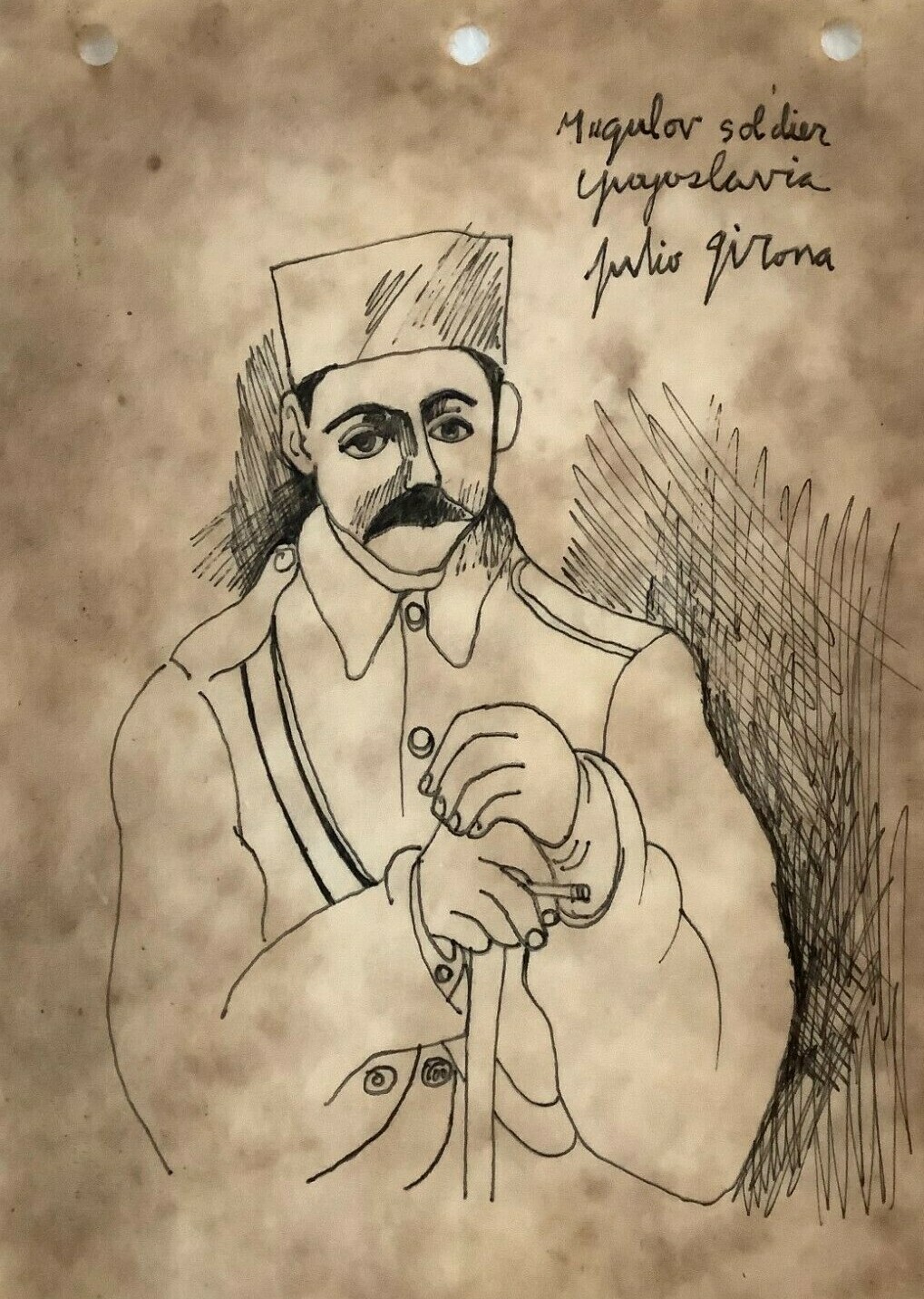 Cuban Art. Drawing by Julio Girona. Soldier, 1944. Ink on paper. Original