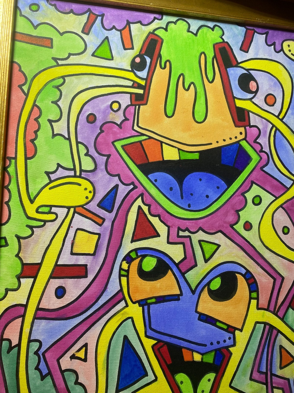 Large Ty 2013 «Multi-Color Abstract Scene» Oil Painting – Signed And Framed