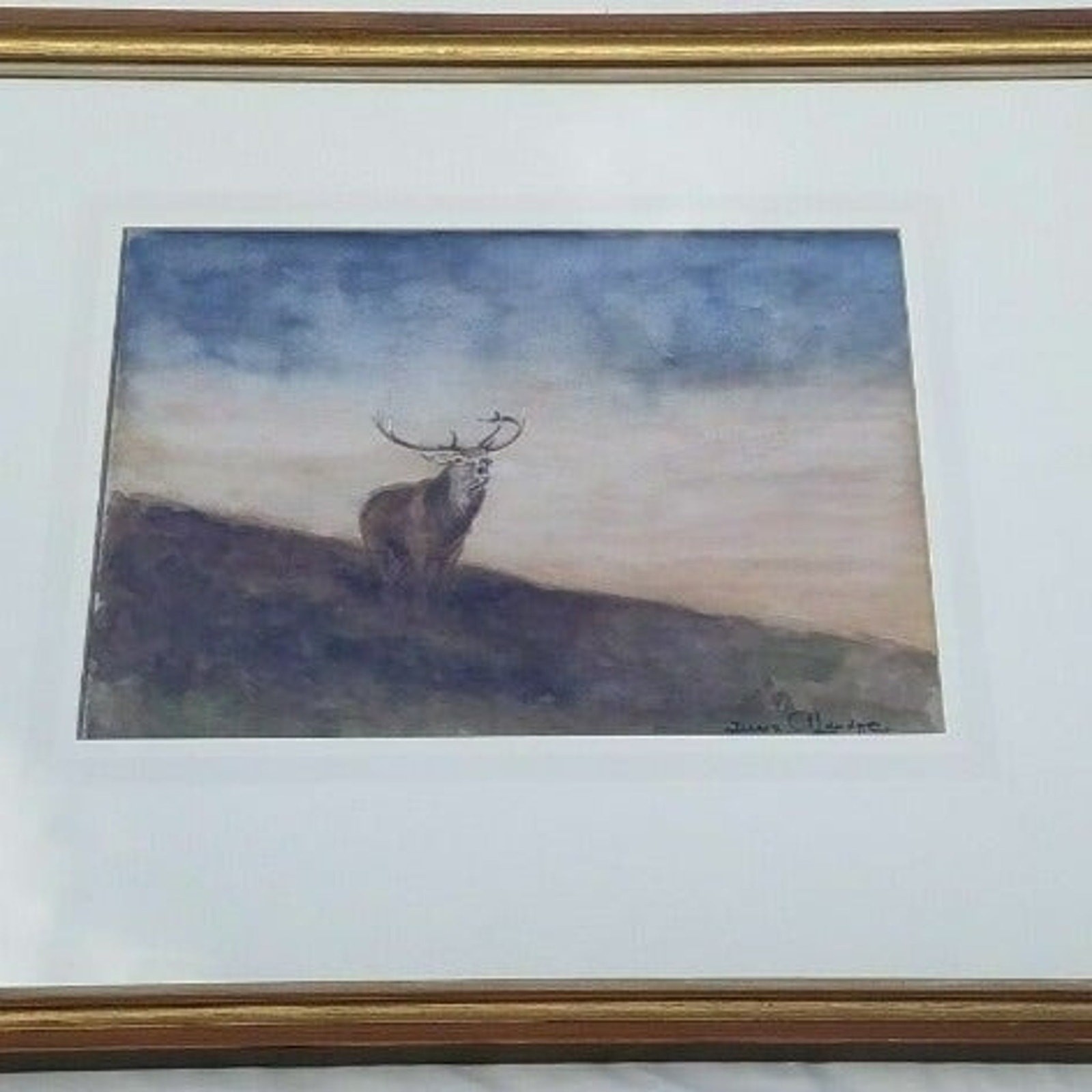 Elk Framed Watercolor Signed – Denis Aldridge – Original Artwork Painting art